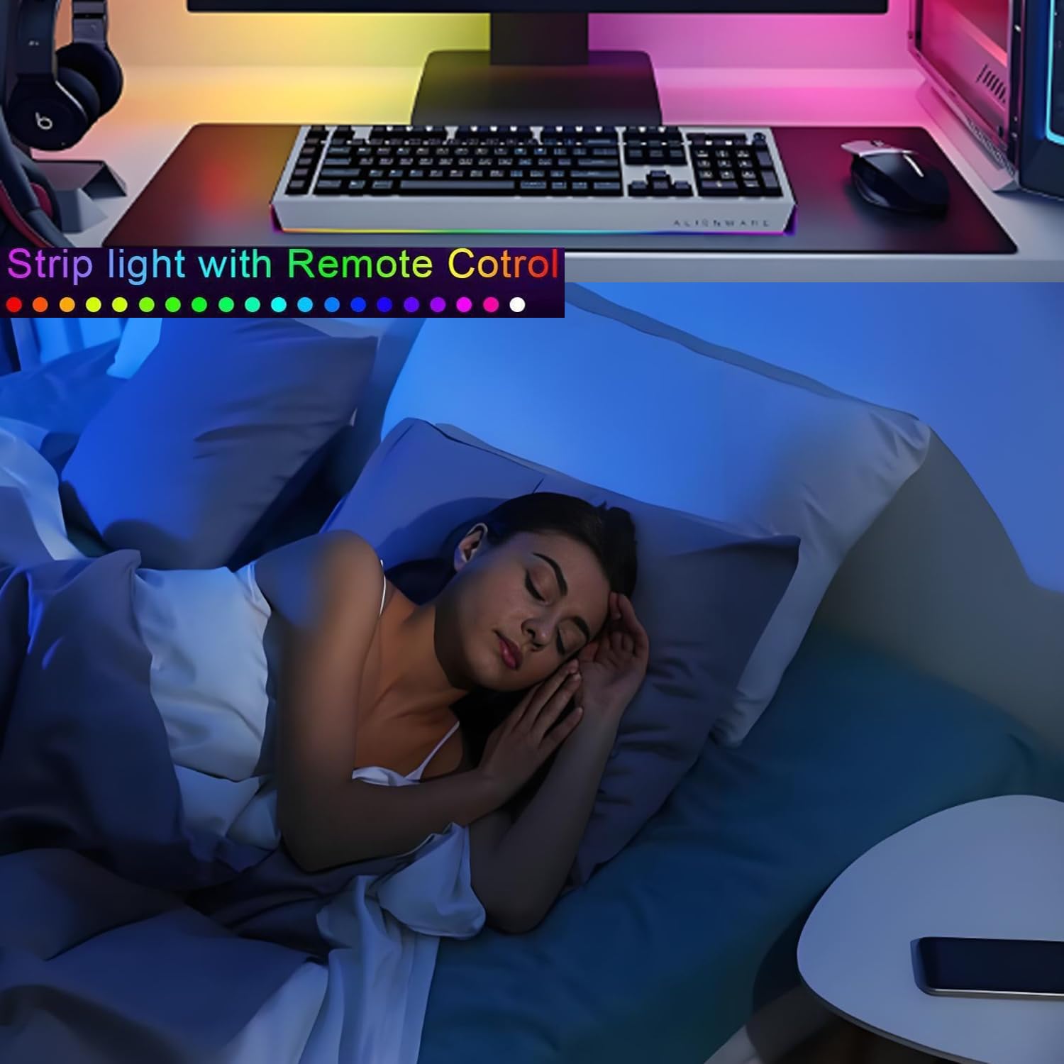 Dervacle LED Strip Lights 26ft, RGB Color Changing, USB Powered, Music Sync, Cuttable, for Bedroom, TV, Party, Multicolor