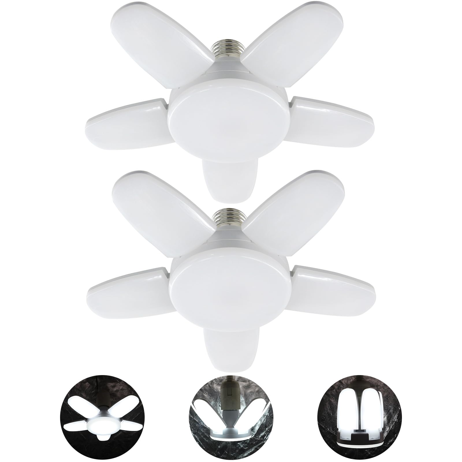 QiyuanLS LED Garage Lights 2Pack, 60W 6000LM Garage Light, LED Garage Ceiling Lights with 5 Adjustable Panels, 6500K Garage Ligh