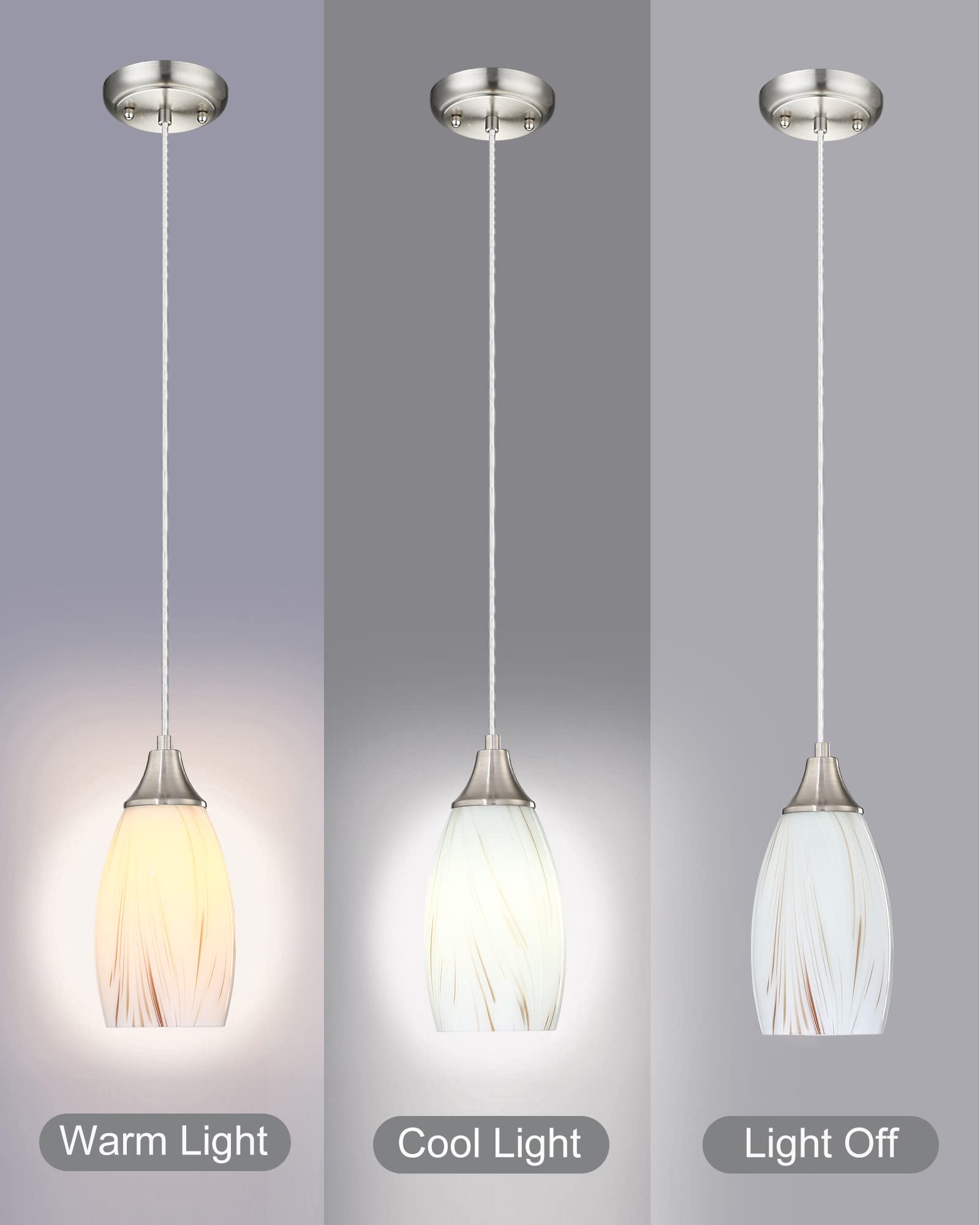 Mini Milk Glass Pendant Lights,Handcrafted Art Glass Pendant Hanging Light Fixtures With Brushed Nickel Finish Adjustable Cord Glass Pendant Light Shade For Kitchen Island,Hallway,Dining Room