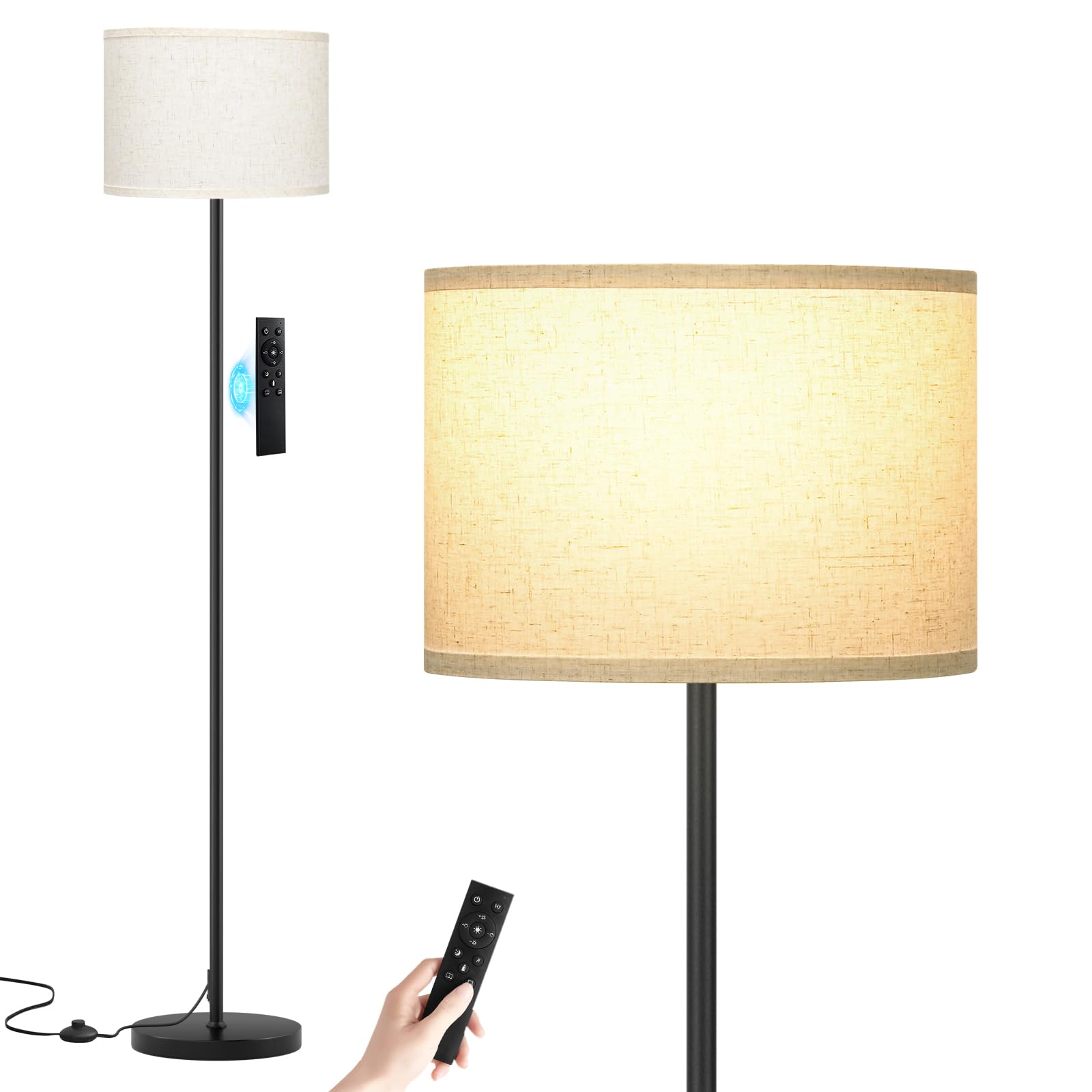 Ambimall 60in  Modern Floor Lamp, Remote Control, Metal, Beige & Black, Model RPT-ZGB120