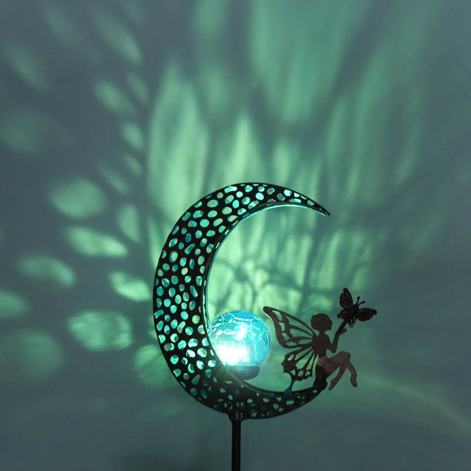Bshine Moon Solar Light Outdoor Garden Decoration  Moon Fairy Garden Statue Christmas Outdoor Decor Metal Waterproof Light Stake For Patio  Path  Yard And Lawn Ornament  Housewarming Gift For Mom Blue