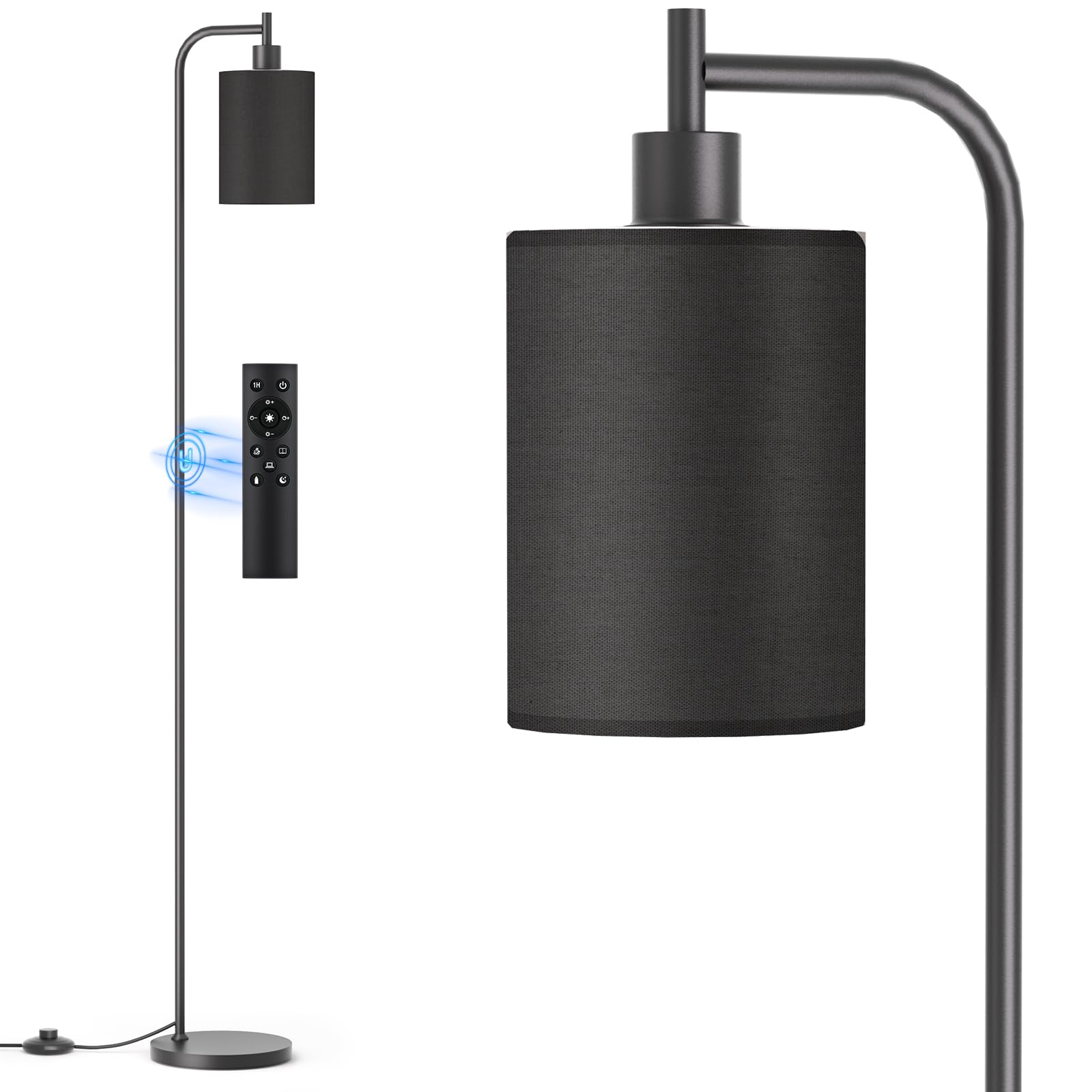 Sibrille Floor Lamp With Linen Shade  Dimmable Tall Standing Lamp With Remote Control & 3 Color Temperatures  Modern Floor Lamps For Living Room Bedroom Office Corner  9W Led Bulb Included