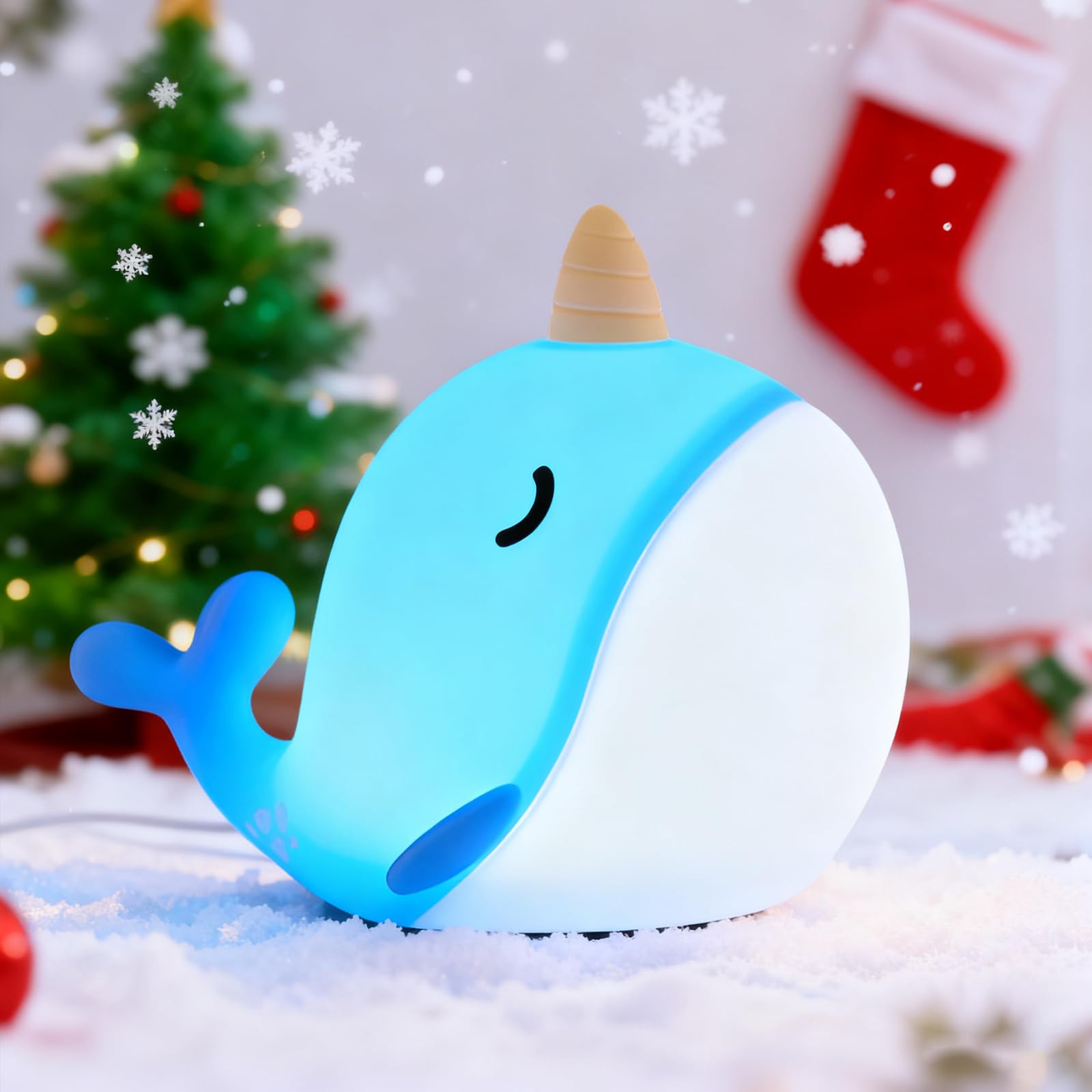 Hpydiy Cute Narwhal Night Light  Tap Control With 3 Warm White Brightness  Usb Kids Bed Lamp With 30-Minute Timer  Soft Silicone Glow For Nursery  Birthday Gift(Blue Narwhal)