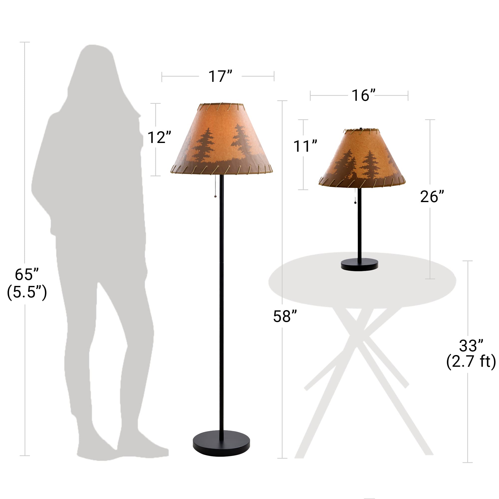 Catalina Lighting 19908-000 Rustic Cabin Lodge 3-Piece Table & Floor Lamp Set, Led Bulb Not Included, 58'', Forest Print,Set Of