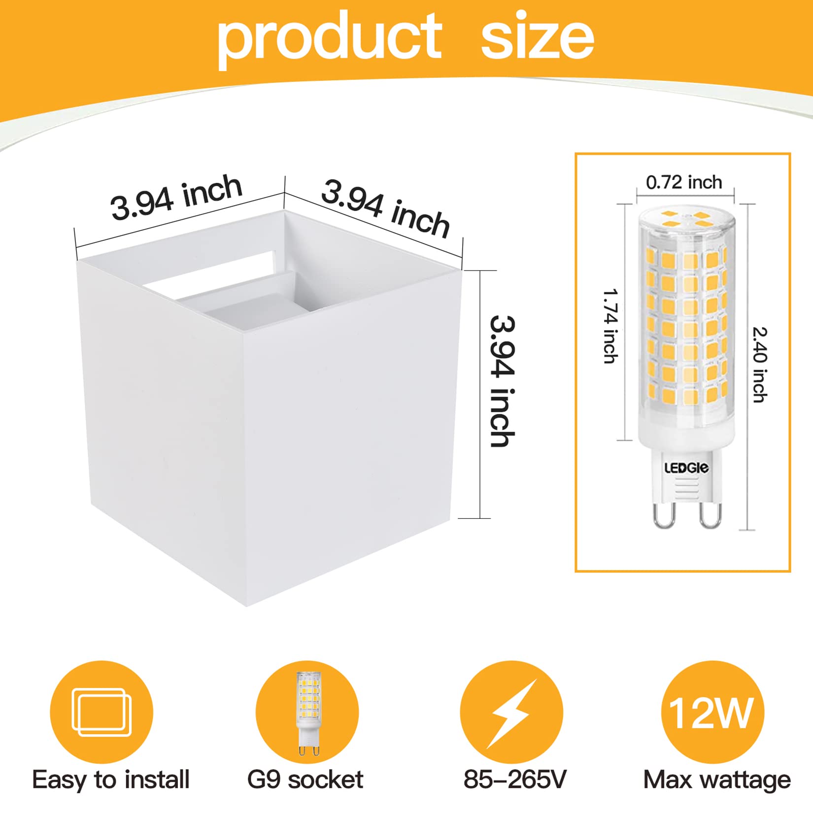 Mille Lucciole 2 Pack Outdoor Wall Lights G9 Model Aluminum White 4000K Adjustable Angle IP65 Waterproof Sconces