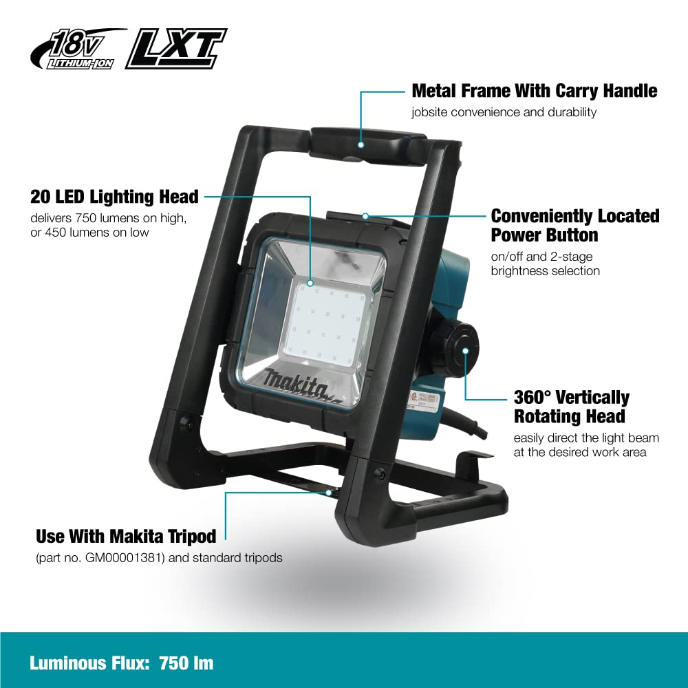 Makita DML805 18V LXT Cordless/Corded LED Flood Light, One Size, Factory Color