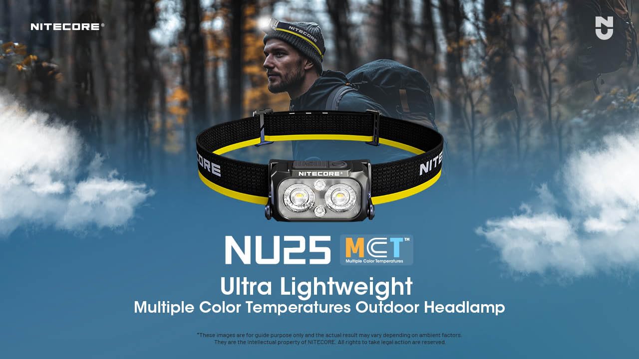 Nitecore Nu25 Mct 400 Lumen Lightweight Usb-C Rechargeble Outdoor Headlamp With Multiple Color Temperatures Warm Natural, Cold L