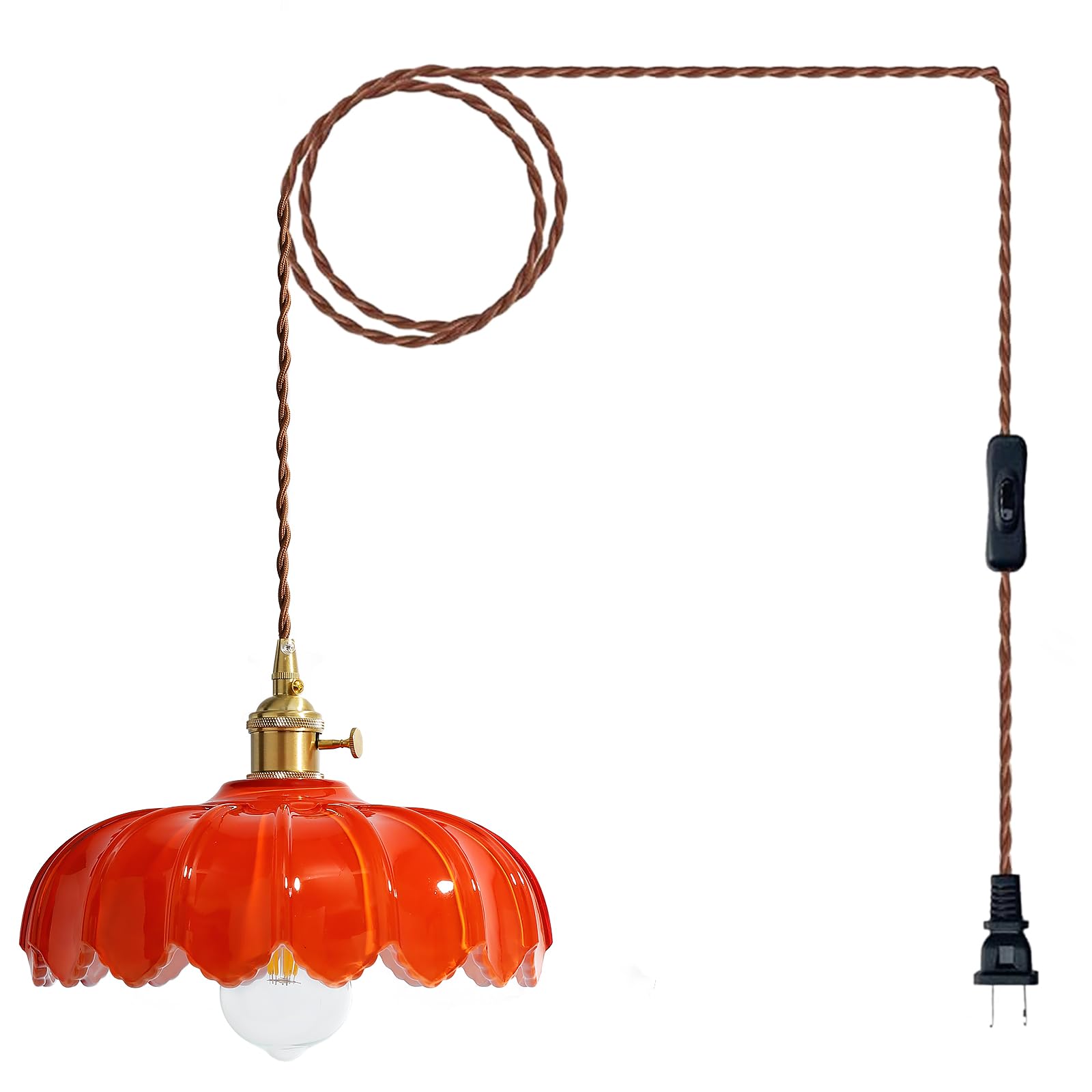 XZHGCEE Plug in Pendant Light: Hanging Light Plug in Orange Glass Hanging Lamp, Pendant Lighting for Kitchen Island, Bedroom, Di