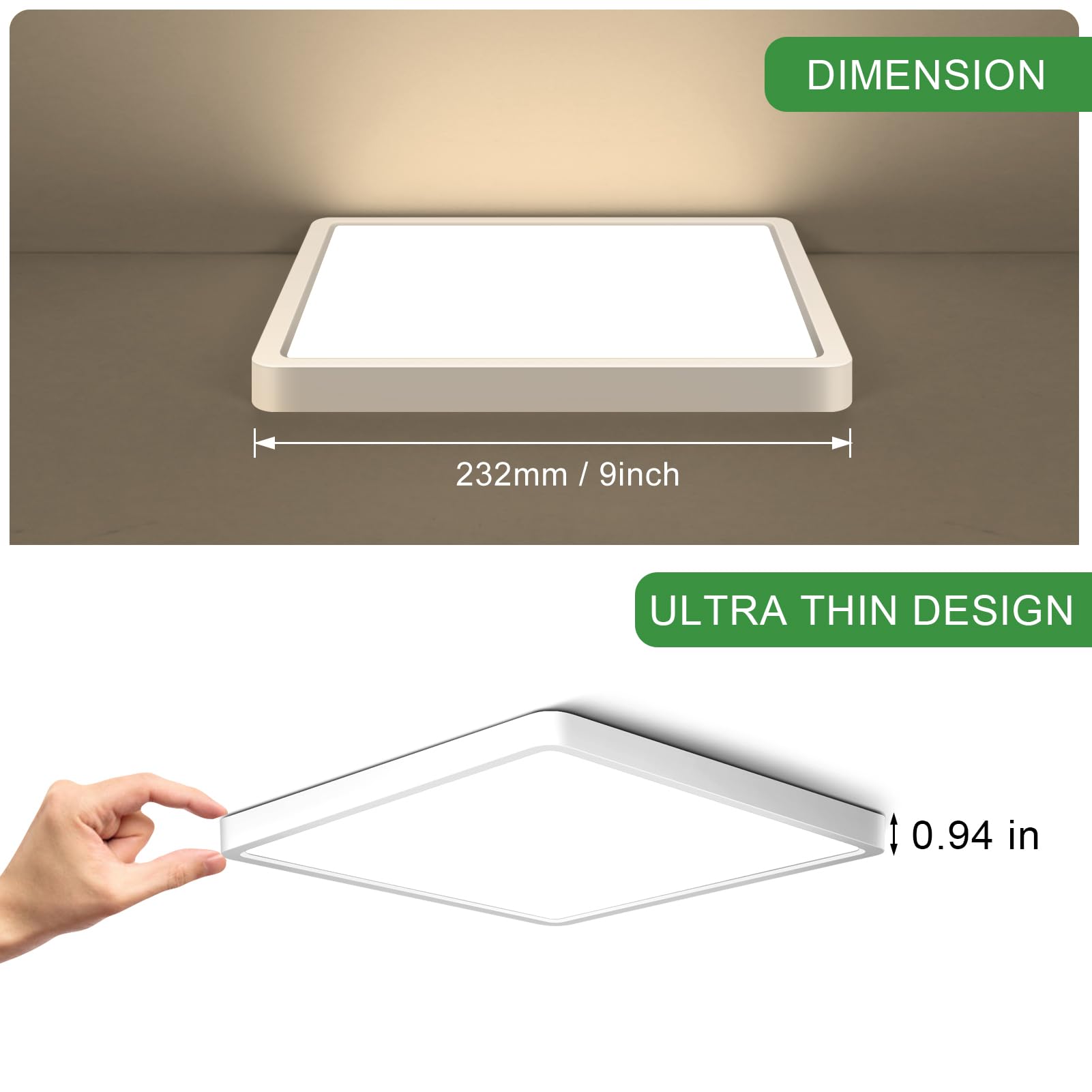 9Inch 18W Square Led Ceiling Light Fixtures Flush Mount  2800K Warm White Led Ceiling Lamp  Surface Mount Modern Ceiling Lights  Slim Flat Panel Lighting For Bedroom  Kitchen  Bathroom Etc.