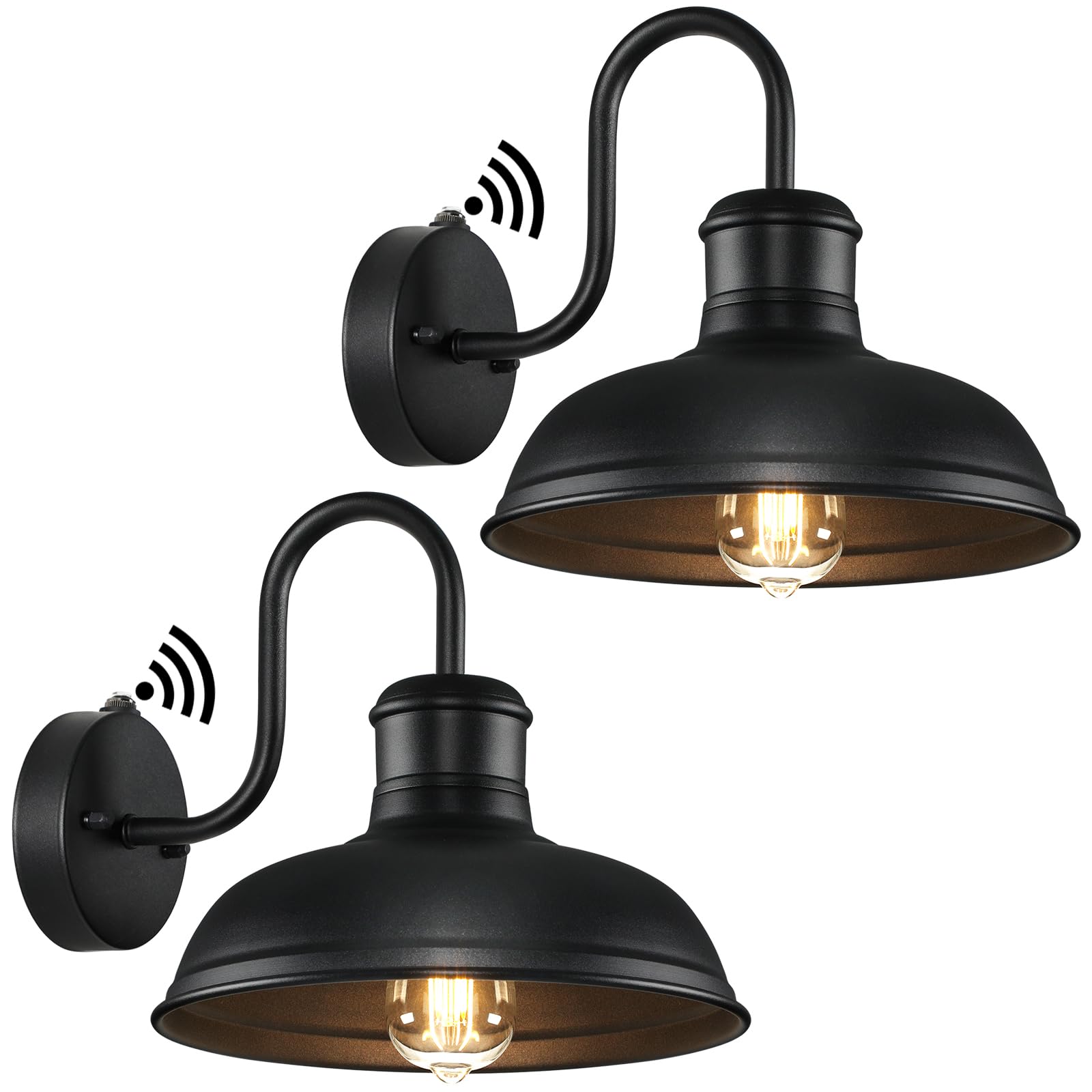 Tobusa 2-Pack Dusk To Dawn Black Gooseneck Wall Sconces - Vintage Outdoor Barn Light Fixture