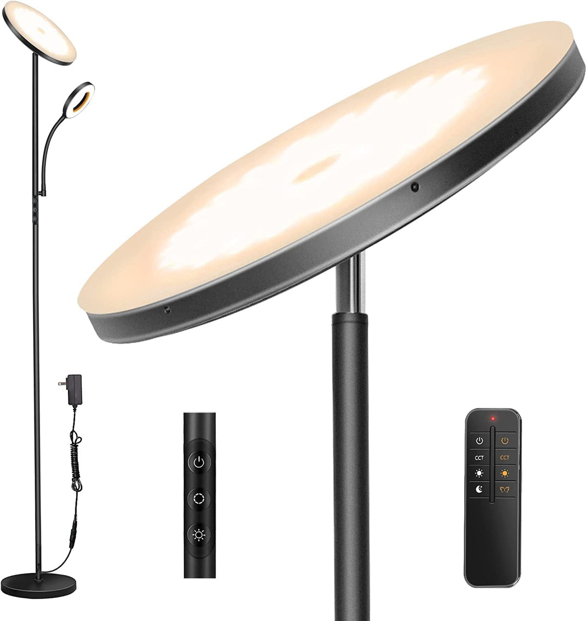 Led Floor Lamp, 3600Lm 42W Bright Standing Lamps For Living Room With Gooseneck Reading Lamp, 2700K-6500K Stepless Dimming Moder