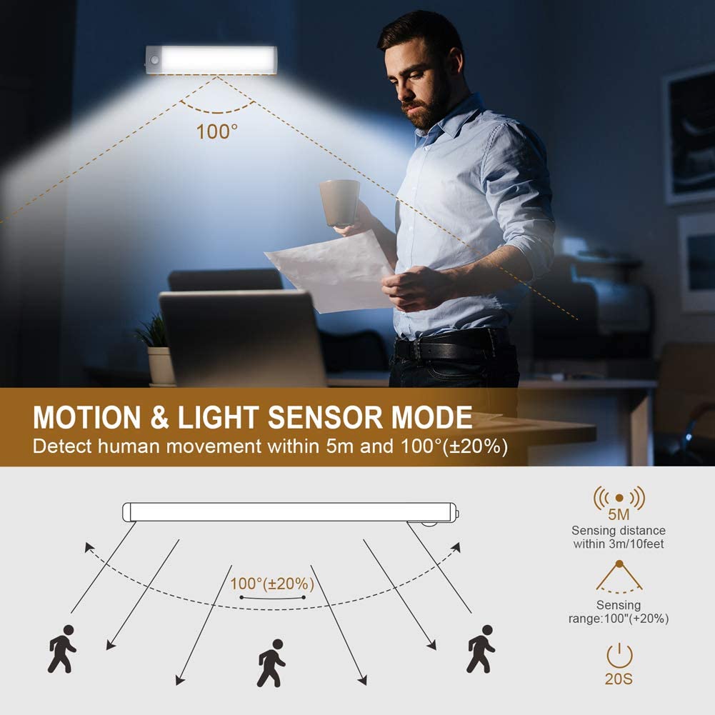 Yanegrt 2 Pack Motion Sensor Cabinet Lights, Rechargeable Under Cabinet Light Wireless, 30 Led Magnetic Self-Adhesive Closet Nig