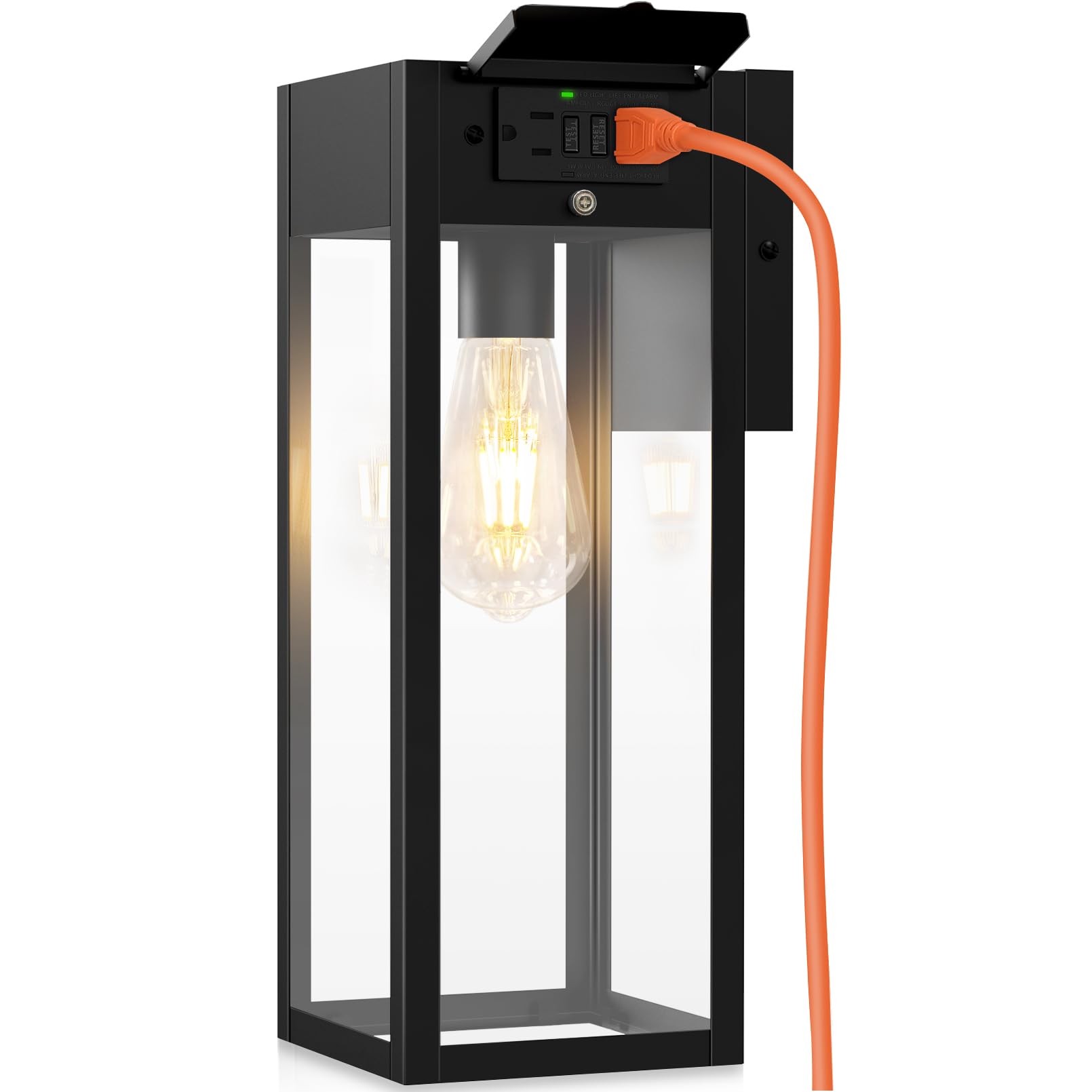 OYKYOHEI Large Porch Light with GFCI Outlet, 15 Inch Outdoor Light with Outlet Built-in, Waterproof Exterior Light Fixtures Wall