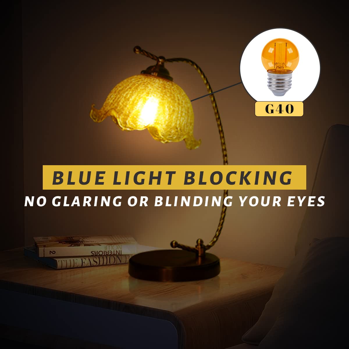 KINUR G40 Amber LED Bulbs, 2000K Soft Warm Light, E26 Base, 4 Pack, Glass, Low Wattage for Healthy Sleep and Nursery Lighting