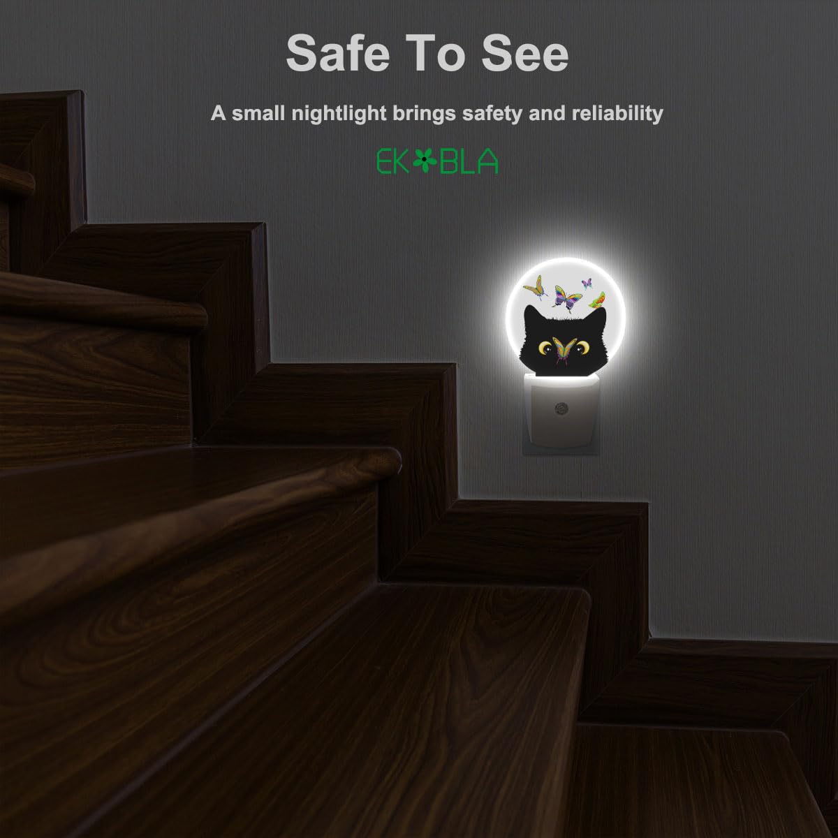 Ekobla Cat And Butterflies Night Lights Plug Into Wall Butterfly On Cat Nose Cute Kitten Night Lamp With Dusk To Dawn Sensorled