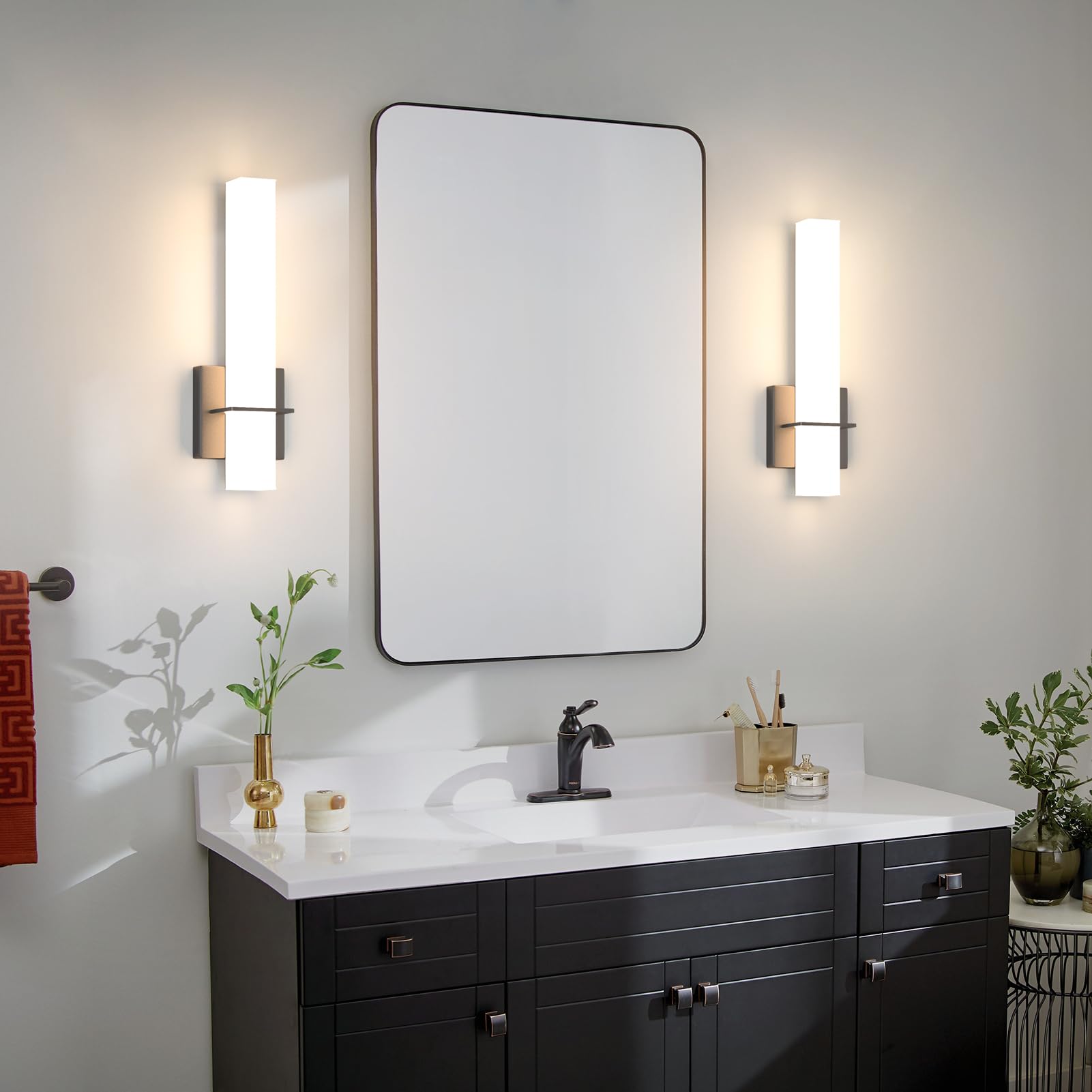 Aoceley LED Wall Sconces Set of Two, 18W Dimmable Acrylic Shade, Hardwired Lighting for Bathroom, Living Room, Black