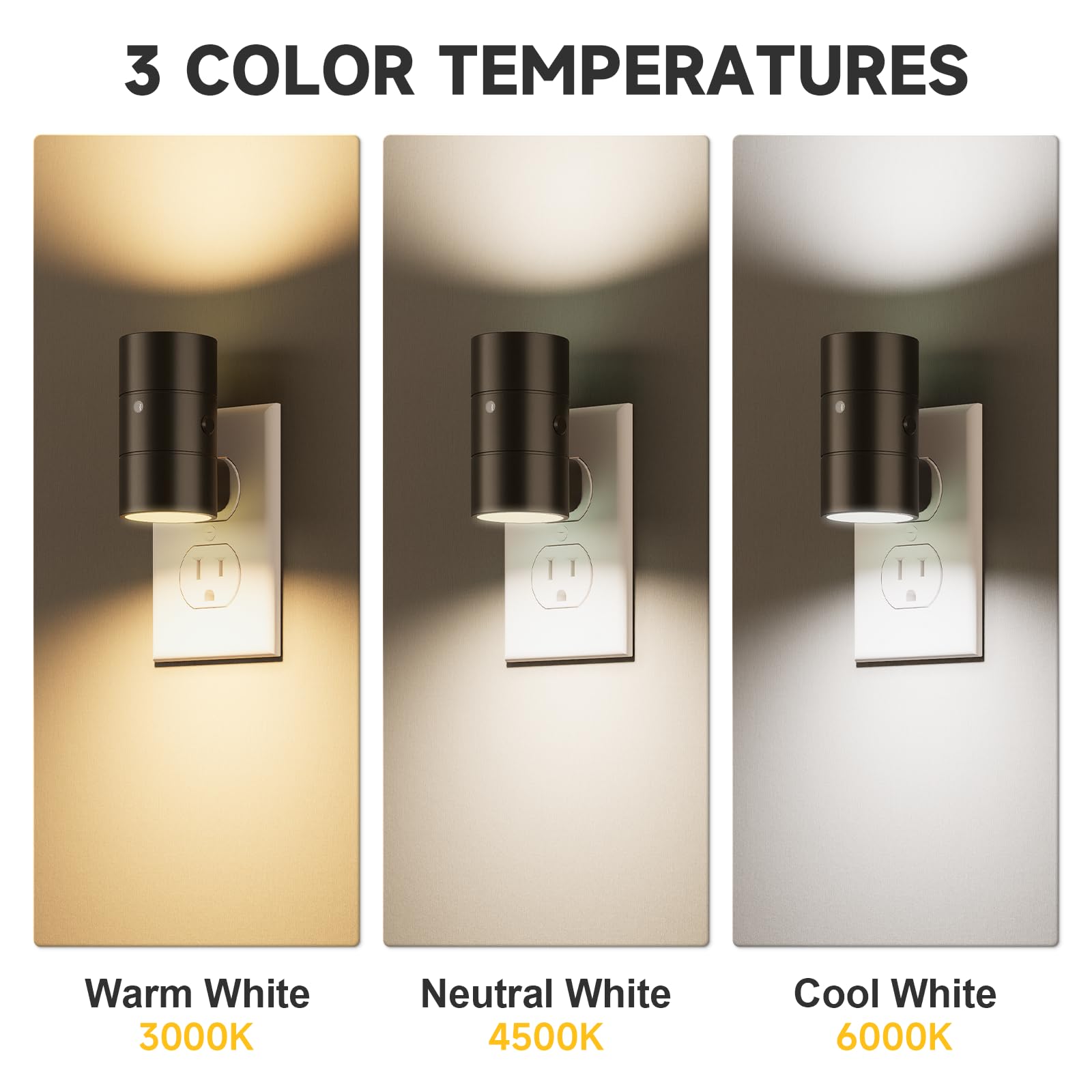 NIORSUN Dimmable LED Night Light, Ultra-Slim, Dusk to Dawn Sensor, 0-100LM, 8 Pack, Black, Model LH-XYD001