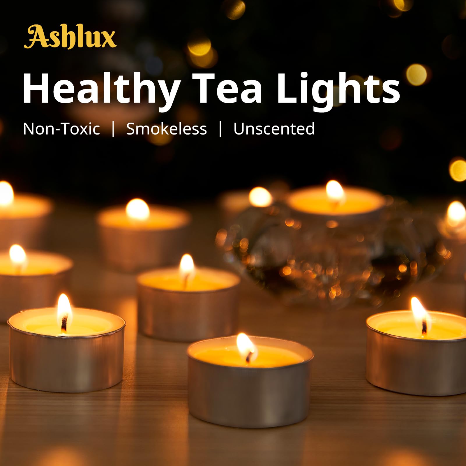 Ashlux Unscented Palm Tea Lights Candles 50 Pack Bulk, 6 To 7 Hours Long Burning White Tea Lights,Non-Paraffin, Smokeless, Mini Tealight Candles For Wedding, Table Centerpiece, Party, Power Outages