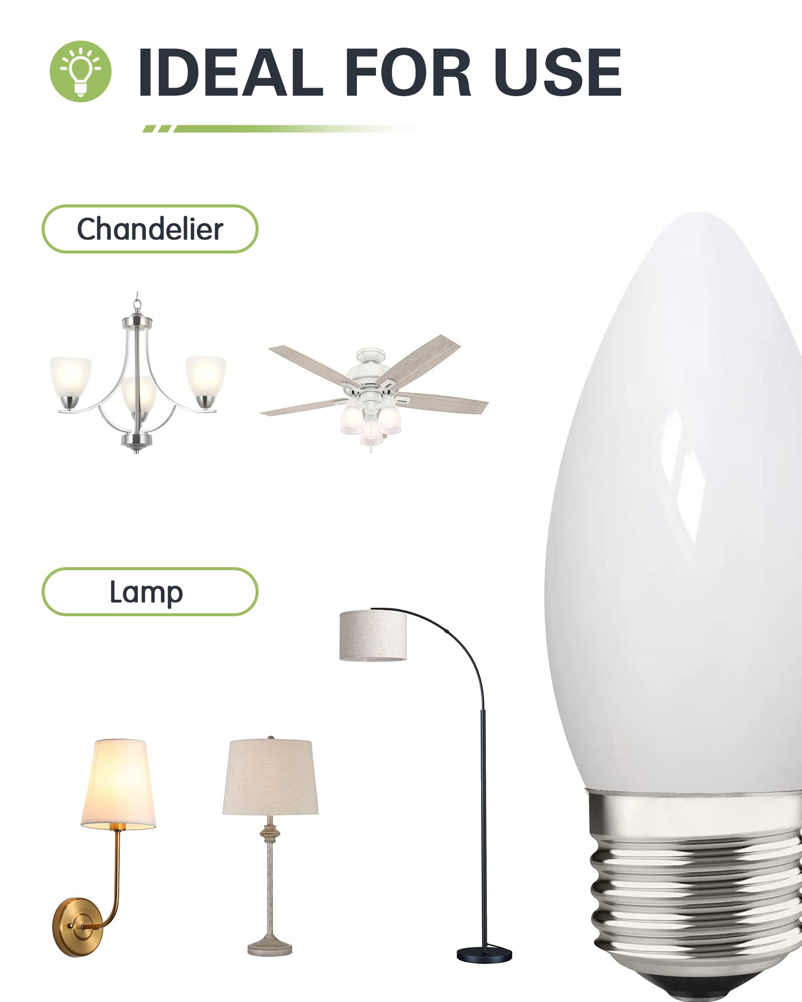 40W Equivalent B11 Led Light Bulb, Soft White 3000K, Milky Glass, 400Lm, Dimmable, 4 Watt E26 Standard Base Led Candelabra Bulbs