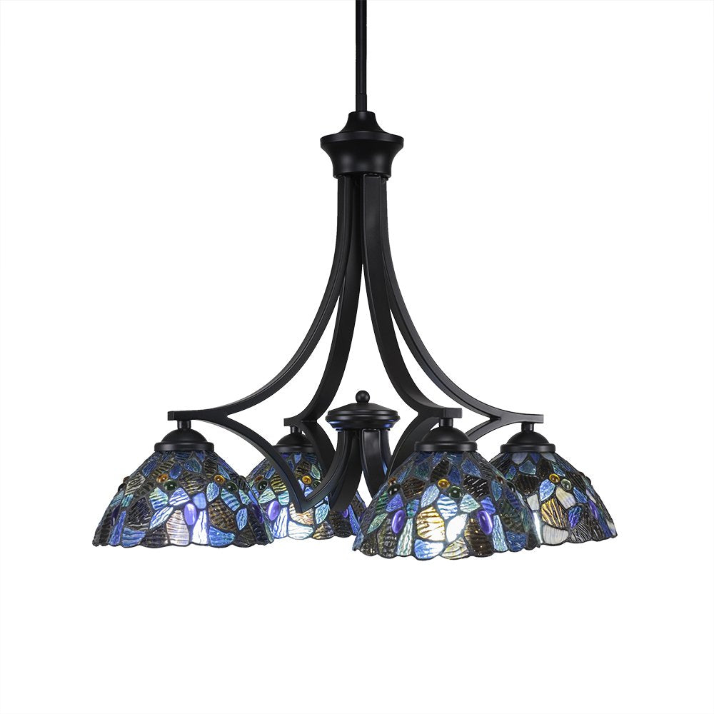 Toltec Lighting 568-MB-9955 Zilo 4 Light Chandelier with Blue Mosaic Glass, 7&quot;, 19.5&quot; x 19.5&quot; x 18.5&quot;, Matte Black