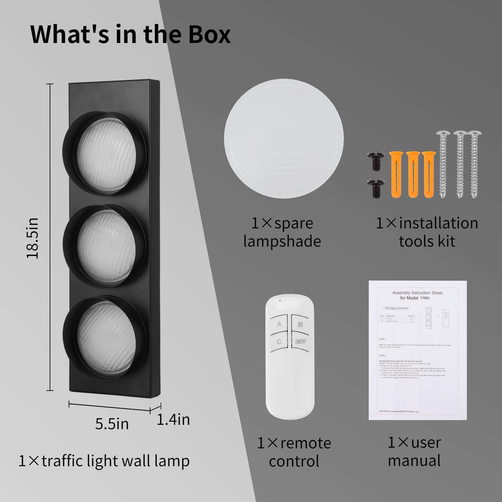 yeesport Traffic Light Wall Lamp - Retro LED Design with Remote Control, Metal, As Shown, Vintage Decor for Kids Room, Club, Bar