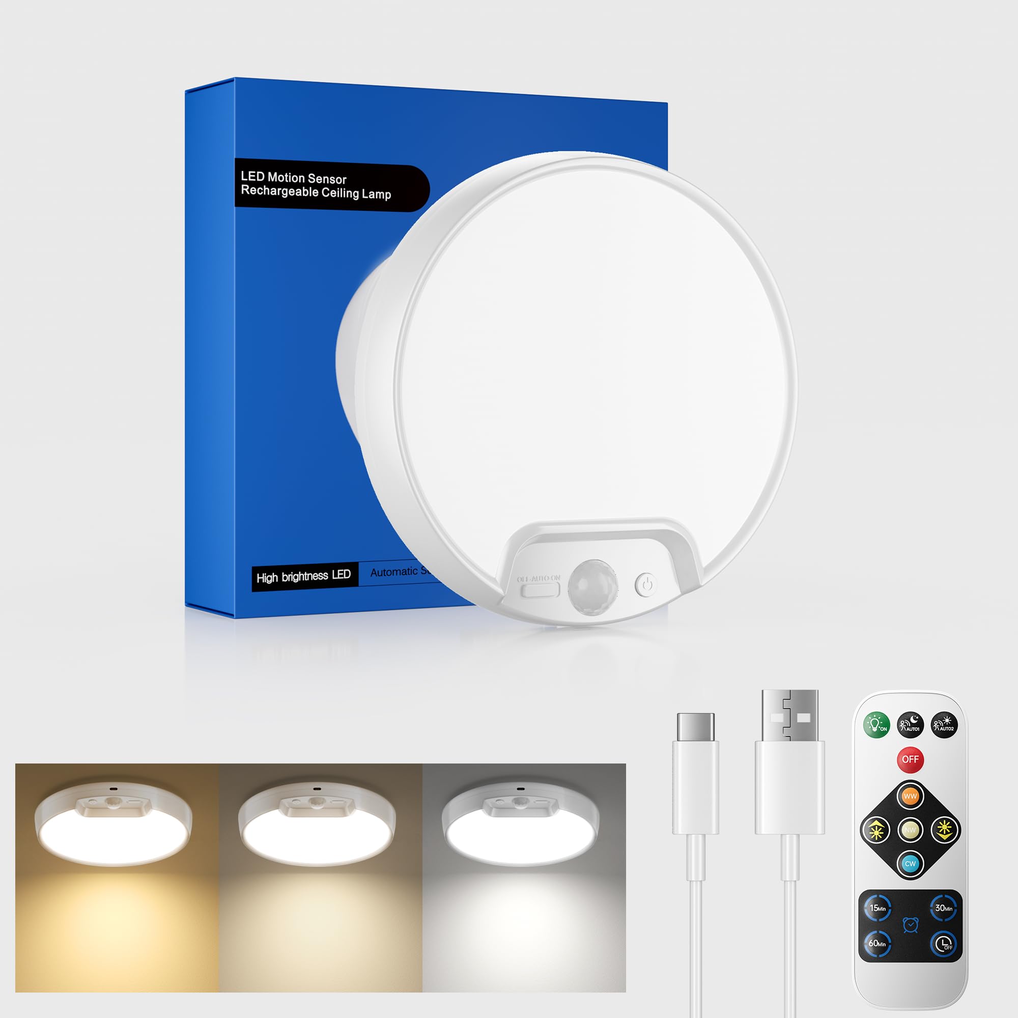 Homelist Rechargeable Motion Sensor Ceiling Light With Remote - Wireless Battery-Operated Ceiling Light For Pantry, Basement Sto