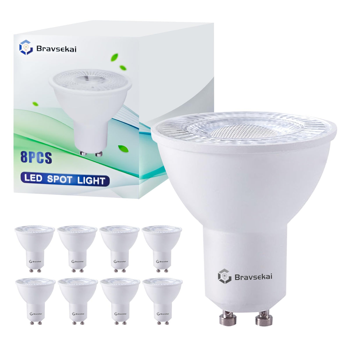 Bravsekai 8-Pack Dimmable Gu10 Led Bulbs, 6000K Cool White, Equivalent To 35W Halogen, 120V Spotlight Bulbs For Shops, Living Ro