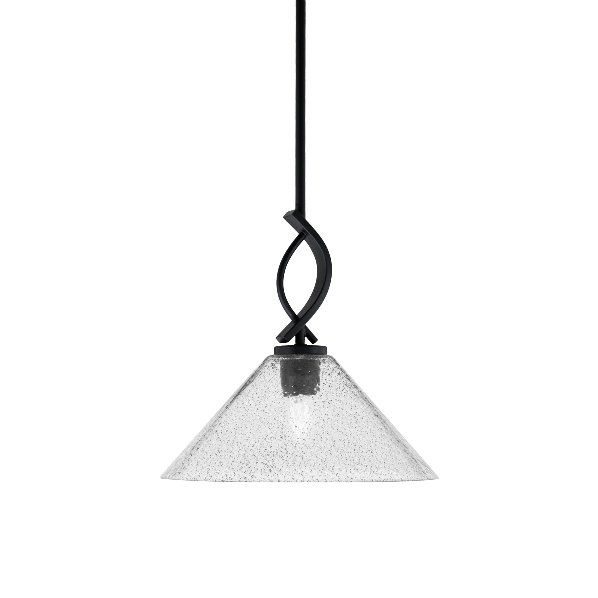 Cavella 1 Light Stem Mini Pendant Shown in Matte Black Finish with 12&quot; Smoke Bubble Glass