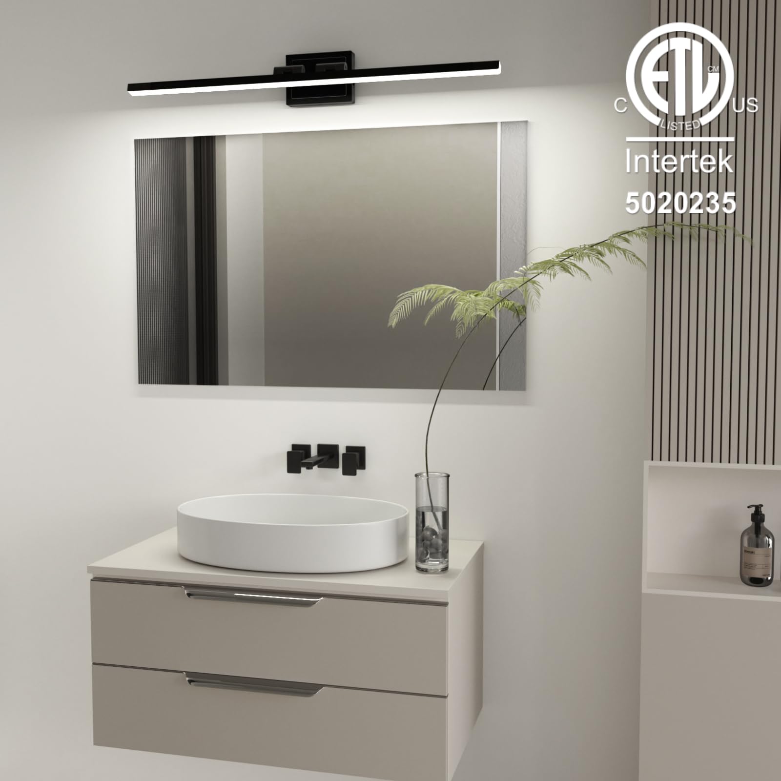 VOLISUN 39.4" Modern Bathroom Vanity Light, 24W Dimmable LED, Black, ETL Certified, Rotatable, Model 21318ZM