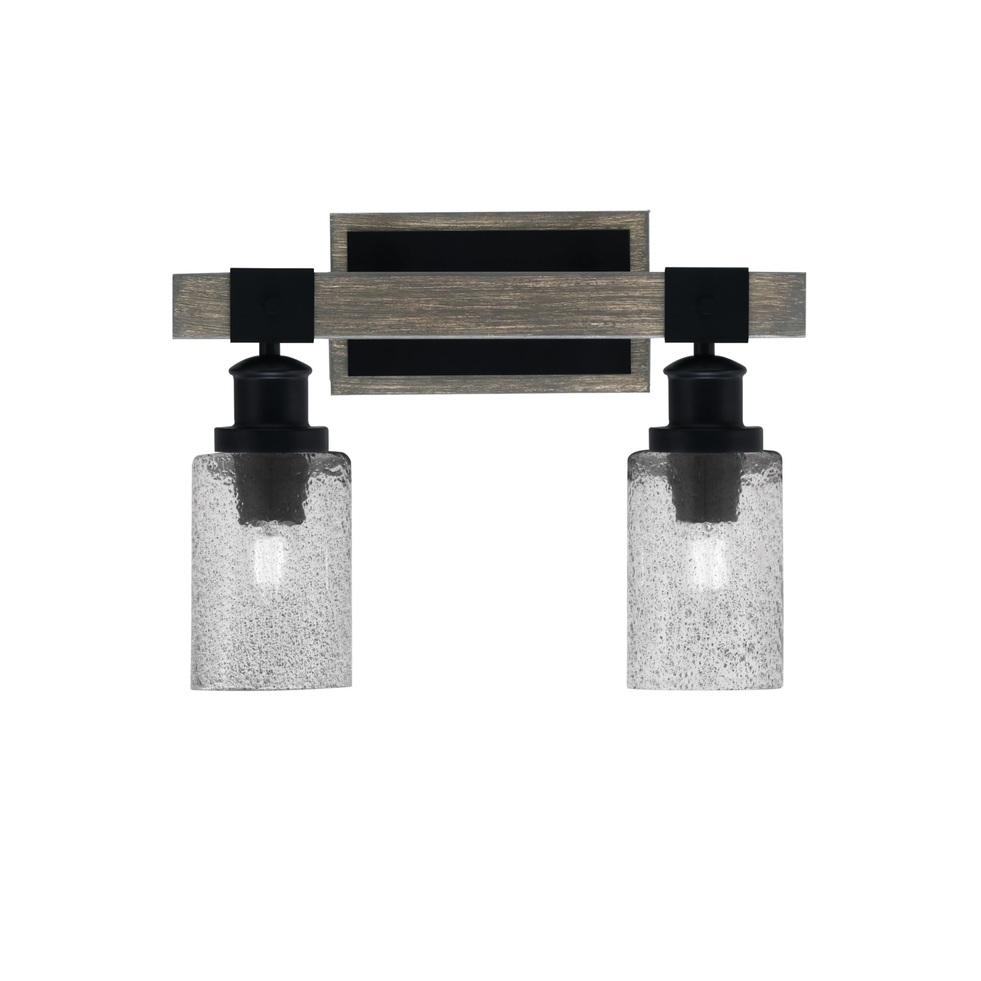 Toltec Lighting Tacoma 2 Light Bath Bar, Matte Black & Distressed Wood-Look Metal, 4in Smoke Bubble Glass