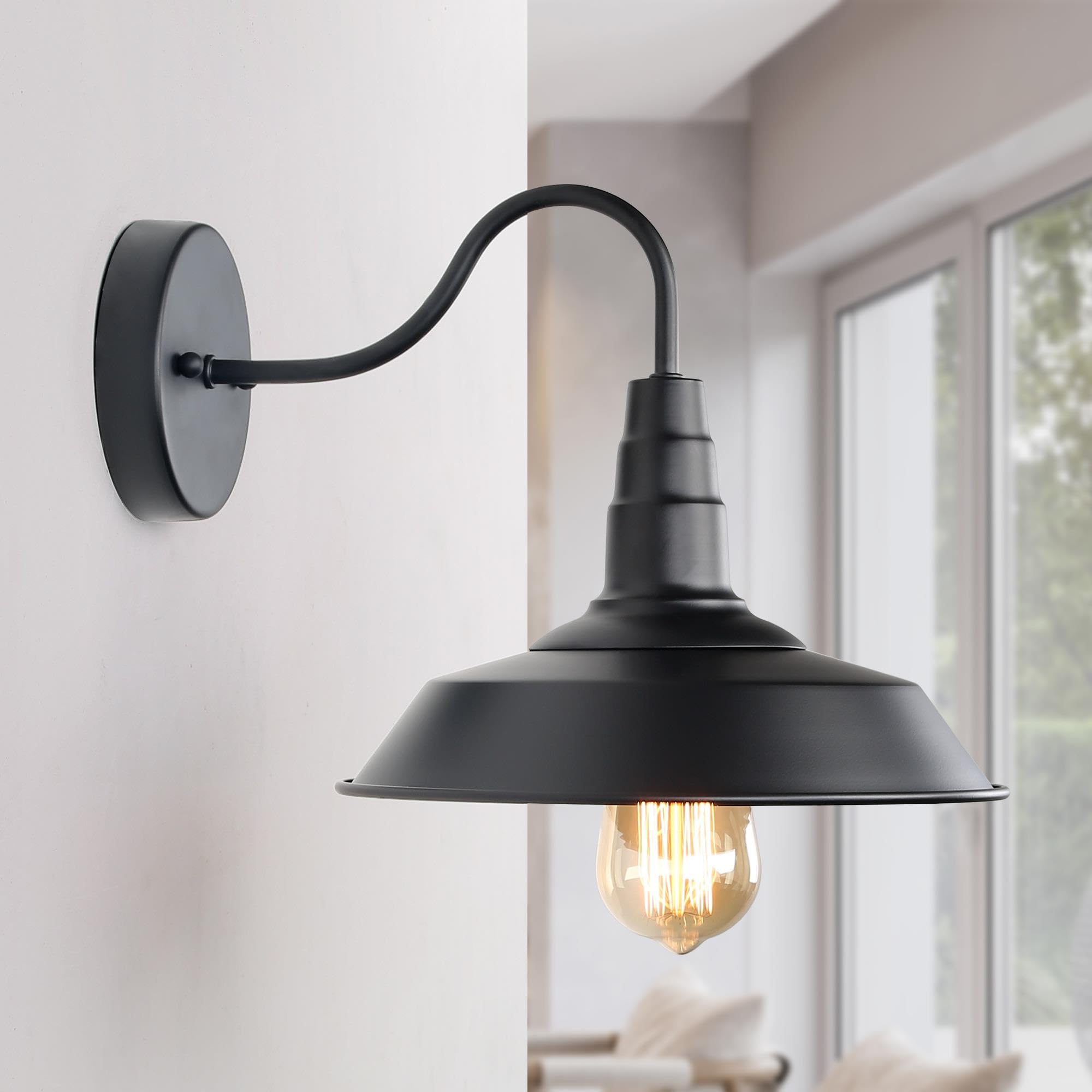 LALUZ Farmhouse Black Wall Sconces  Modern Industrial Barn Gooseneck Wall Mount Light Fixture Lighting for Bedroom  Kitchen  Living Room  Bathroom  and Hallway