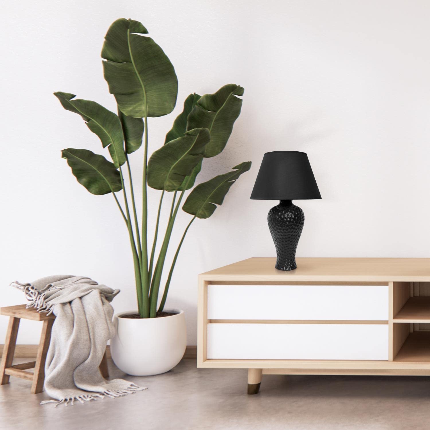 Creekwood Home 20" Ceramic Textured Table Lamp With Fabric Shade - Black Traditional Design