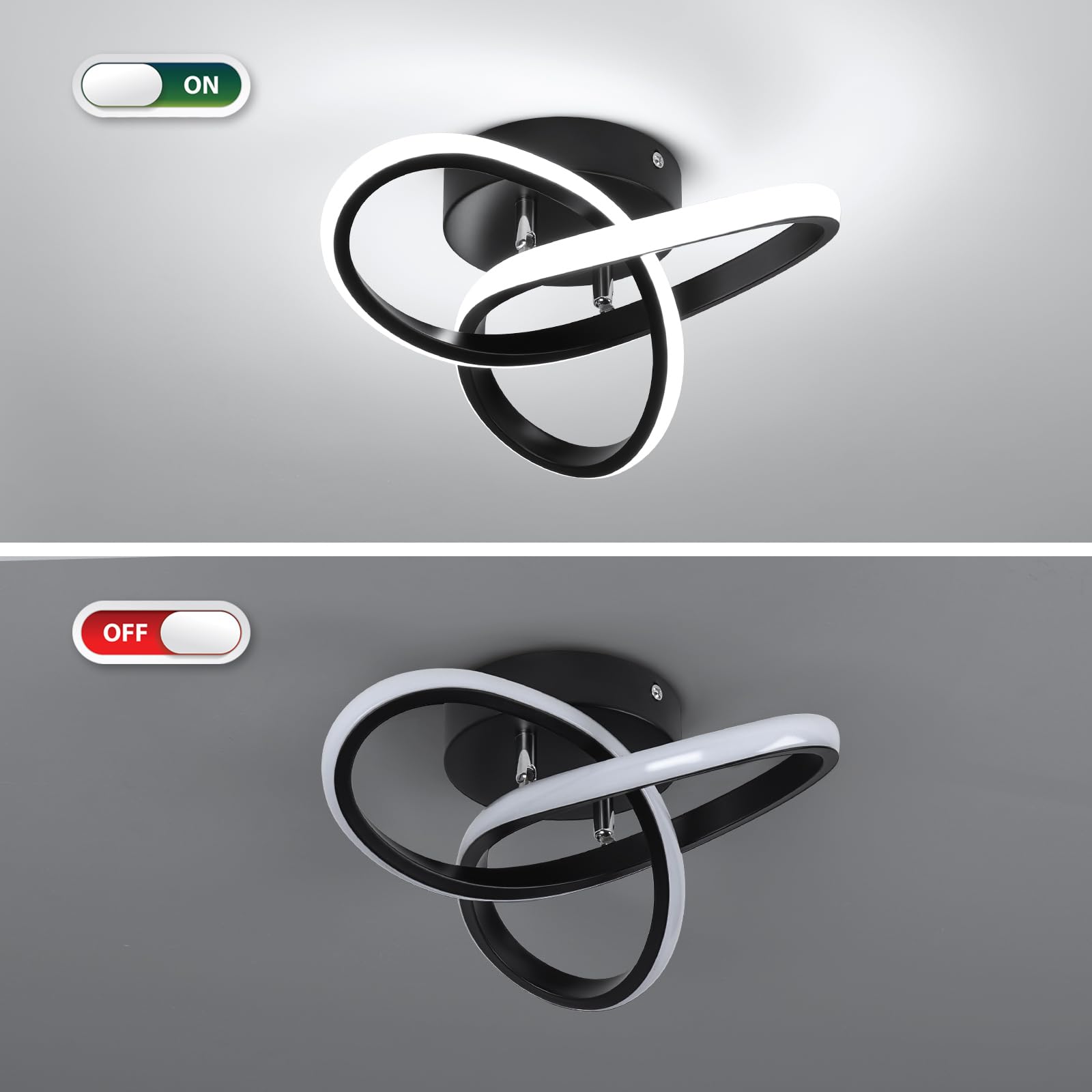 Caneoe Black Modern Ceiling Light Fixtures 6000K Semi Flush Mount Ceiling Lights Hallway Light Fixtures, Acrylic Ceiling Lamp Fo