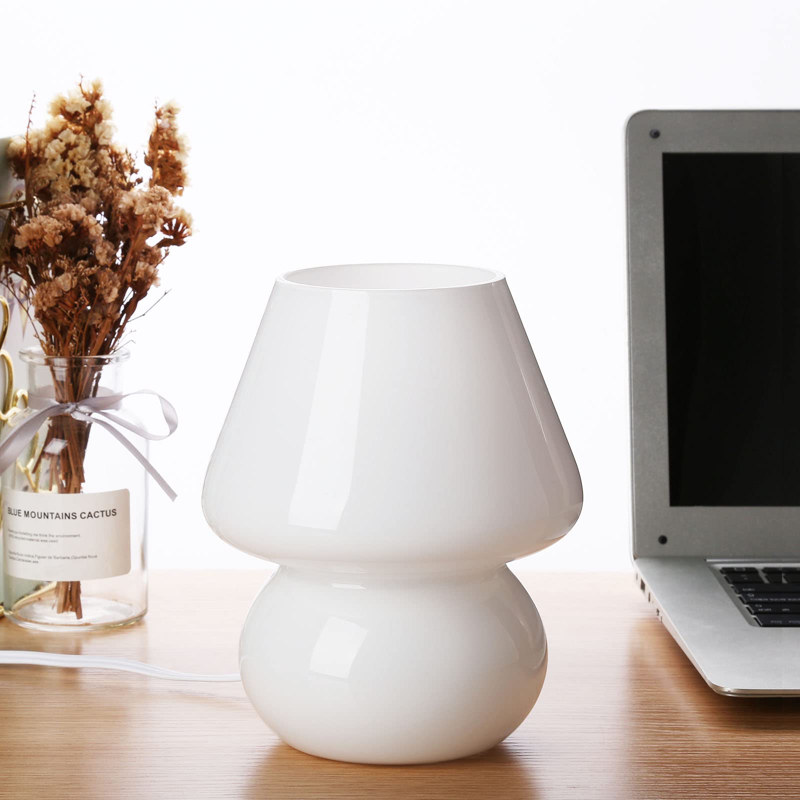 BSOD Glass Mushroom Table Lamp - Matte White, Cute Small, Vintage Style, Model Bsod-SW-Lamps007, Ideal for Home Decor and Gifts