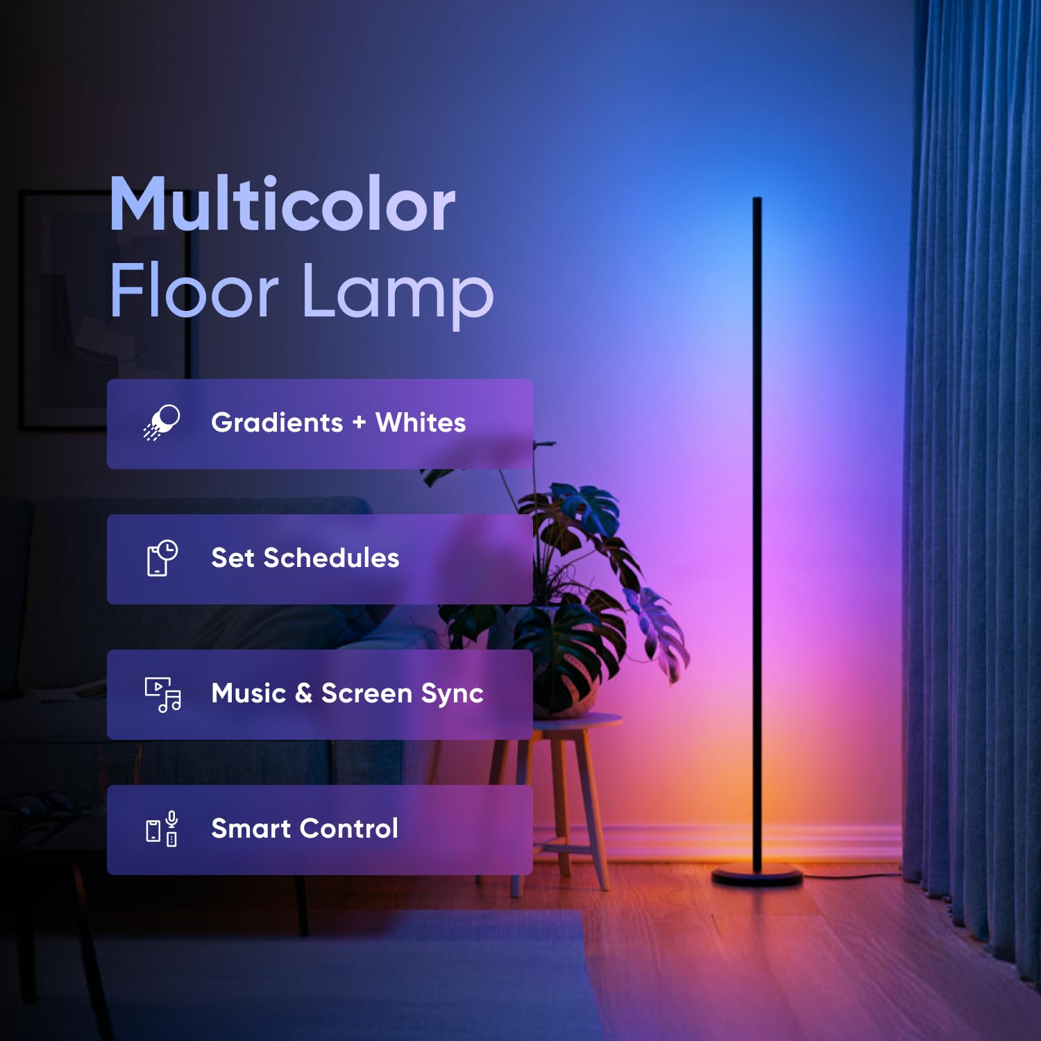 Nanoleaf Smart Floor Lamp - LED Corner Lamp, 16 Million Colors, Black, Model N7204K03-1FL, Voice Control, Music Sync, 1700lm