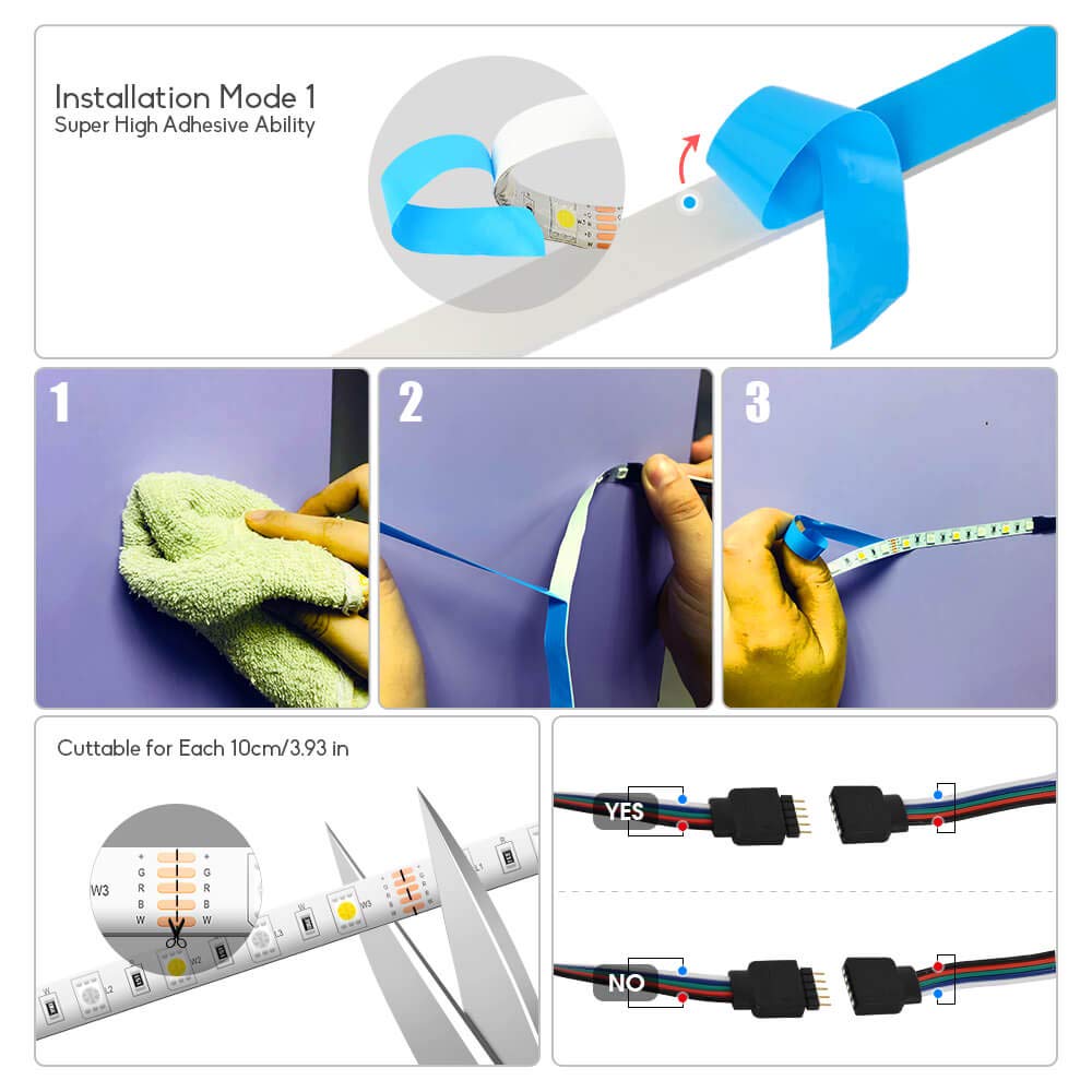 GIDERWEL RGBW LED Strip Light 16.4ft SMD5050 Flexible 12V Dimmable Color Changing Tape Light Model ZC05M