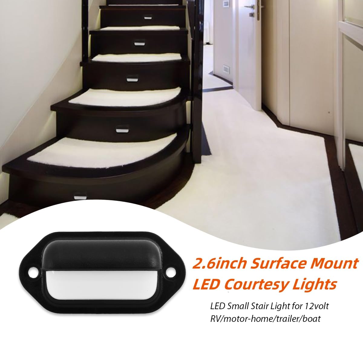 Dream lighting 12V LED Courtey Lights for RV Trailer Boat LED License Plate Lights Stair Deck Light 2.6inch Black Shell Blue Lig