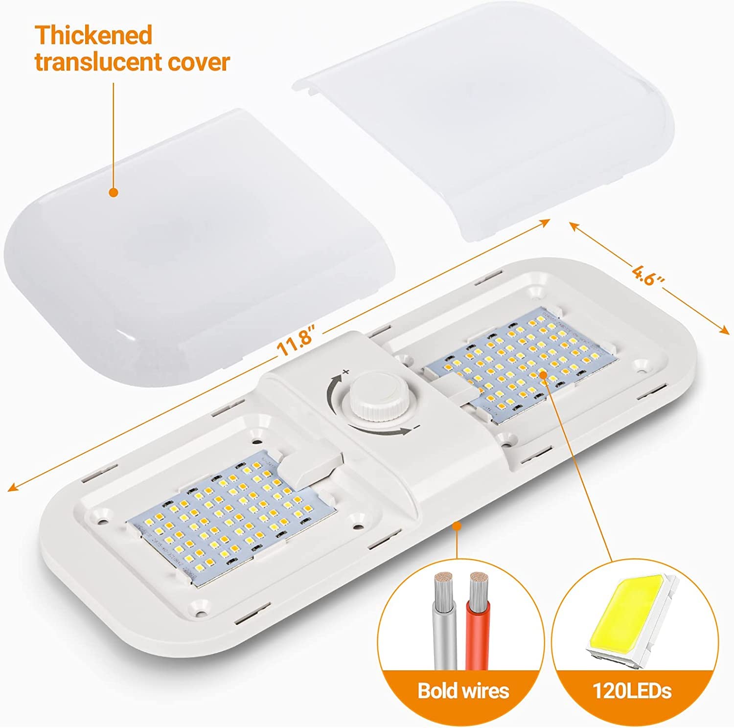 CT CAPETRONIX RV Ceiling Dome Lights, 12V Dimmable LED, 1700LM, 8-Pack, 3 Color Options (Warm/Cool/Natural White), PVC Material