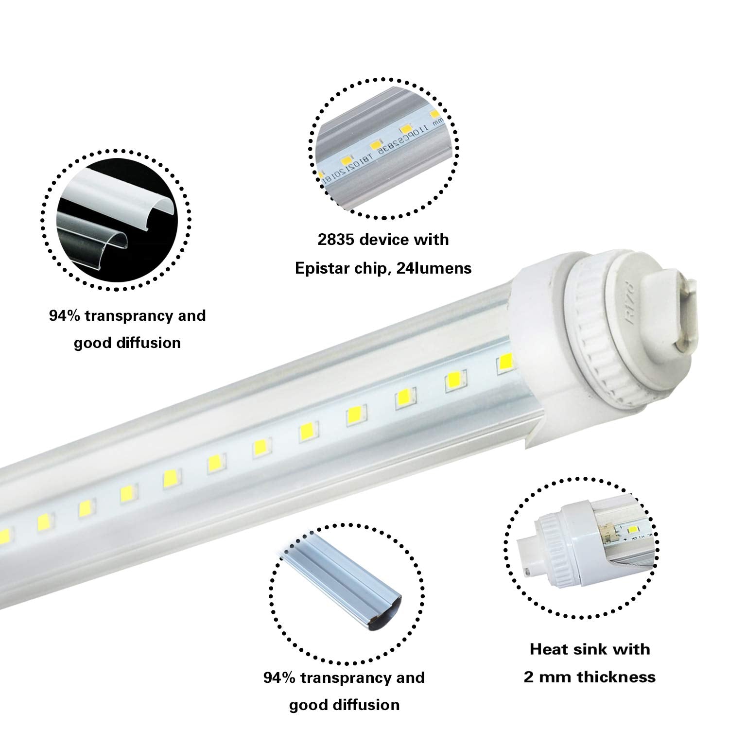 WYZM R17D LED Tube Light 20W F48T12/CW/HO 4-Pack 5500K White Color
