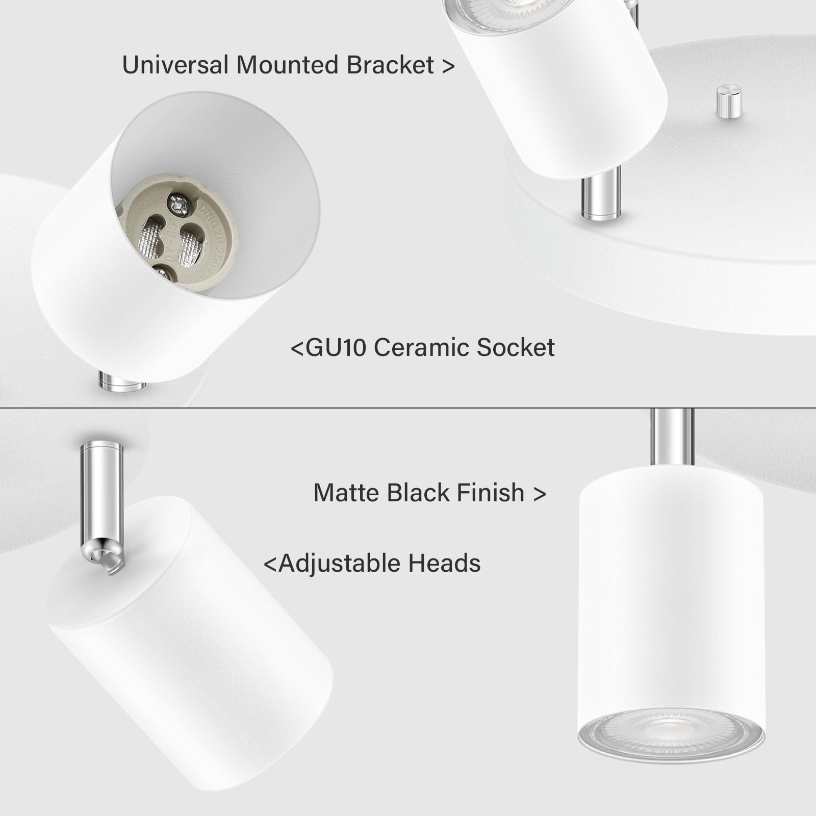 BoostArea LED Track Lighting Kit - 4 Light Fixtures, Metal, White, Model C0342