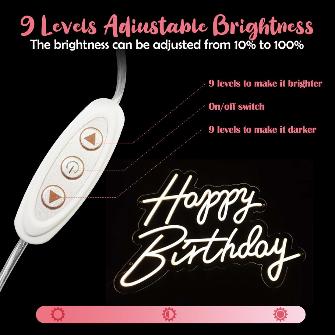 Happy Birthday Neon Sign For Backdrop Large Happy Birthday Light Up Sign White Led Sign For Home Company Birthday Party, 21.65 *