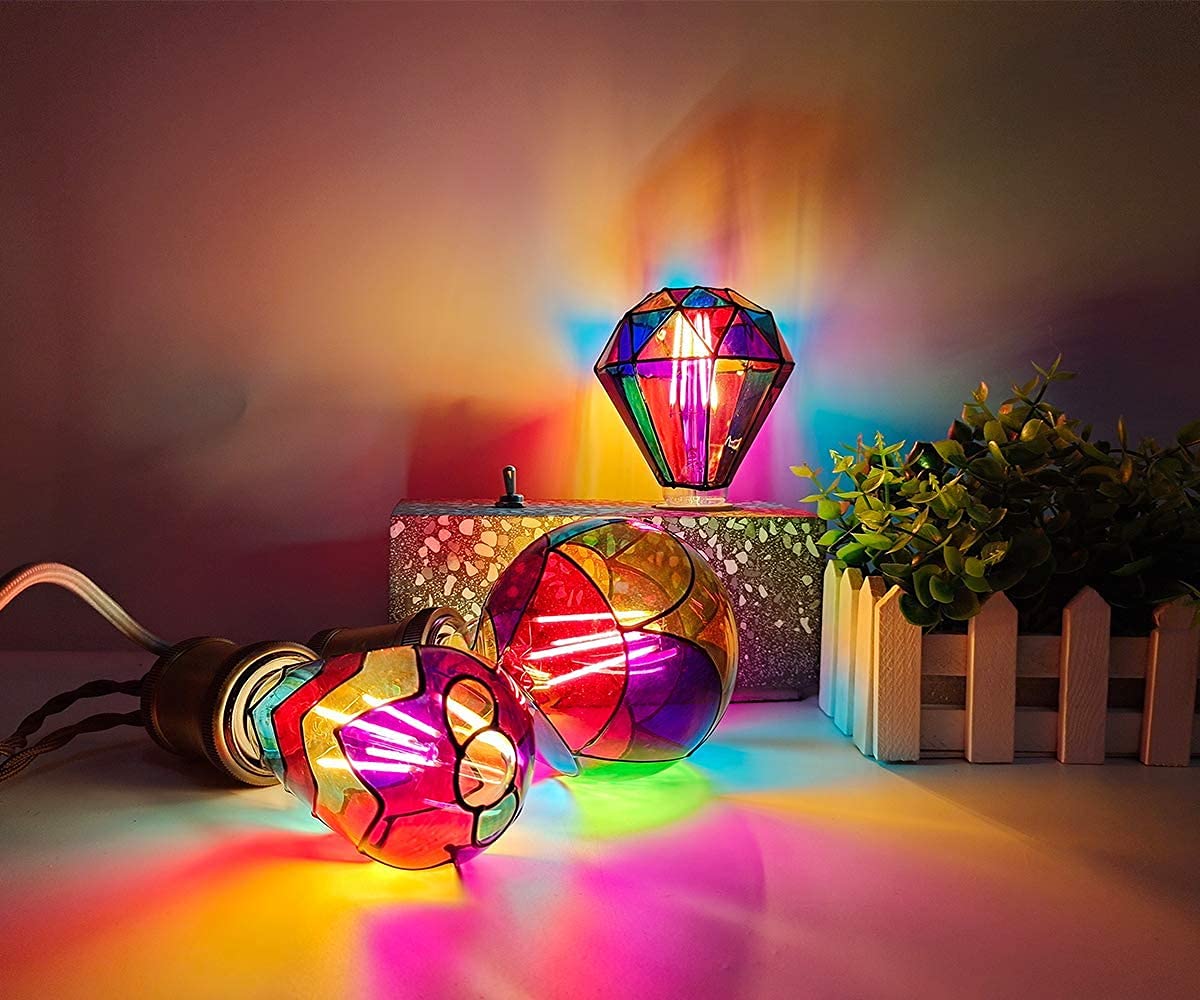 I-Shunfa Non-Dimmable Edison Stained Glass Led Light Bulb, E26 Base A19/A60 Led Light Bulbs For Home Party,Recreation Room,Balco