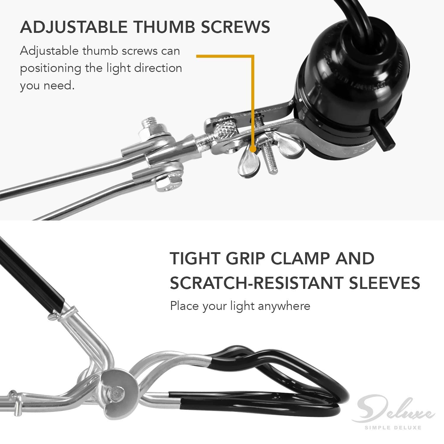 Simple Deluxe Tight Grip Clamp Lamp Light, 8.5" Aluminum Reflector, 150W E26 Socket, Silver, 6ft Cord, 1-Pack