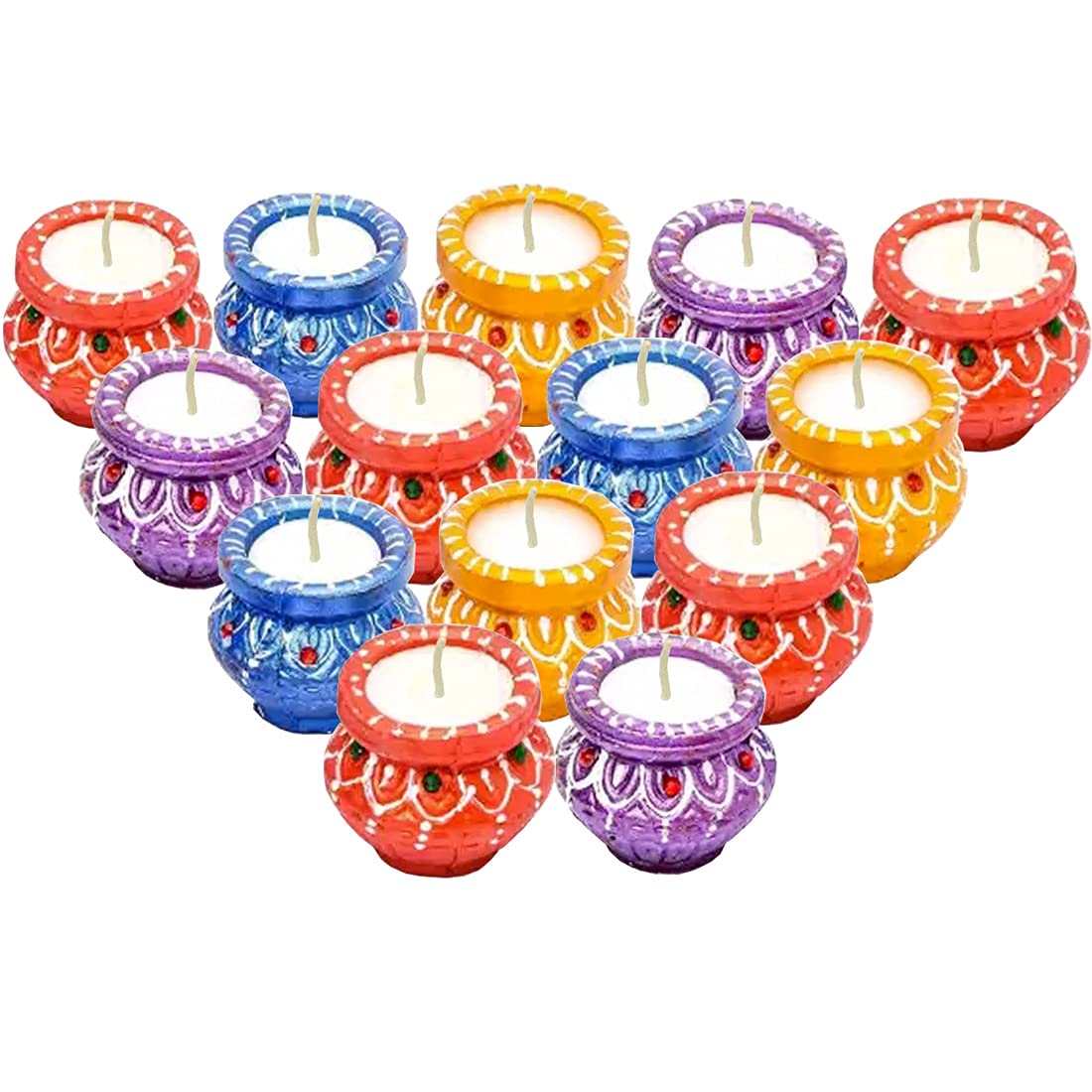 Kivya Matki Diya For Diwali Decoration Decorative Terracotta Diyas | Wax Candles For Puja And Festival Decor - Set Of 12