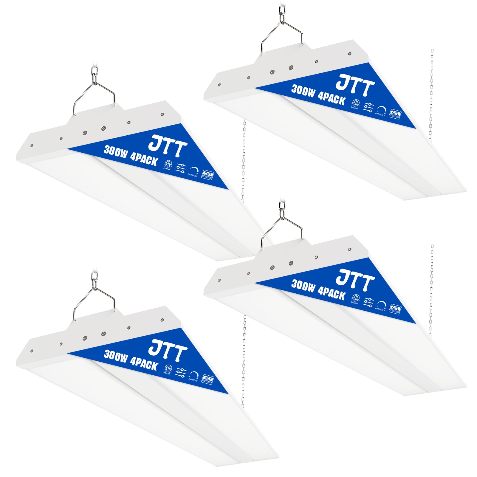 JTT 300W LED Linear High Bay Light 3FT 45000LM Linear High Bay Shop Light Commercial 120-277V 5000K Lights Shop Workshop Store Commercial Supermarket Warehouse Basement 5 Years Warranty 4-Pack ETL