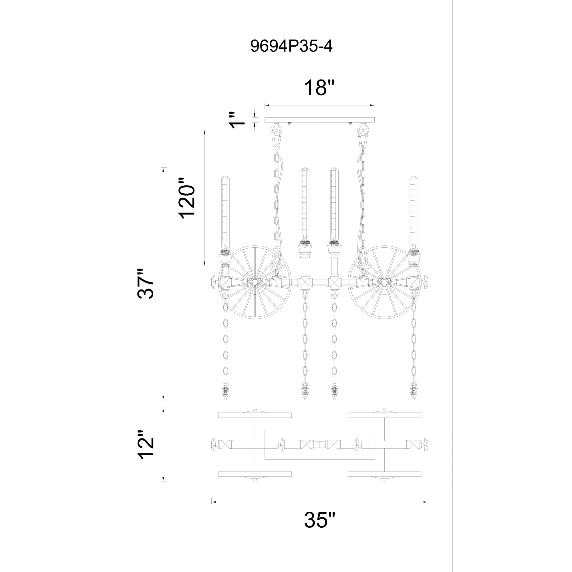 CWI Lighting Rio 4 Light Up Contemporary Metal Chandelier in Gray