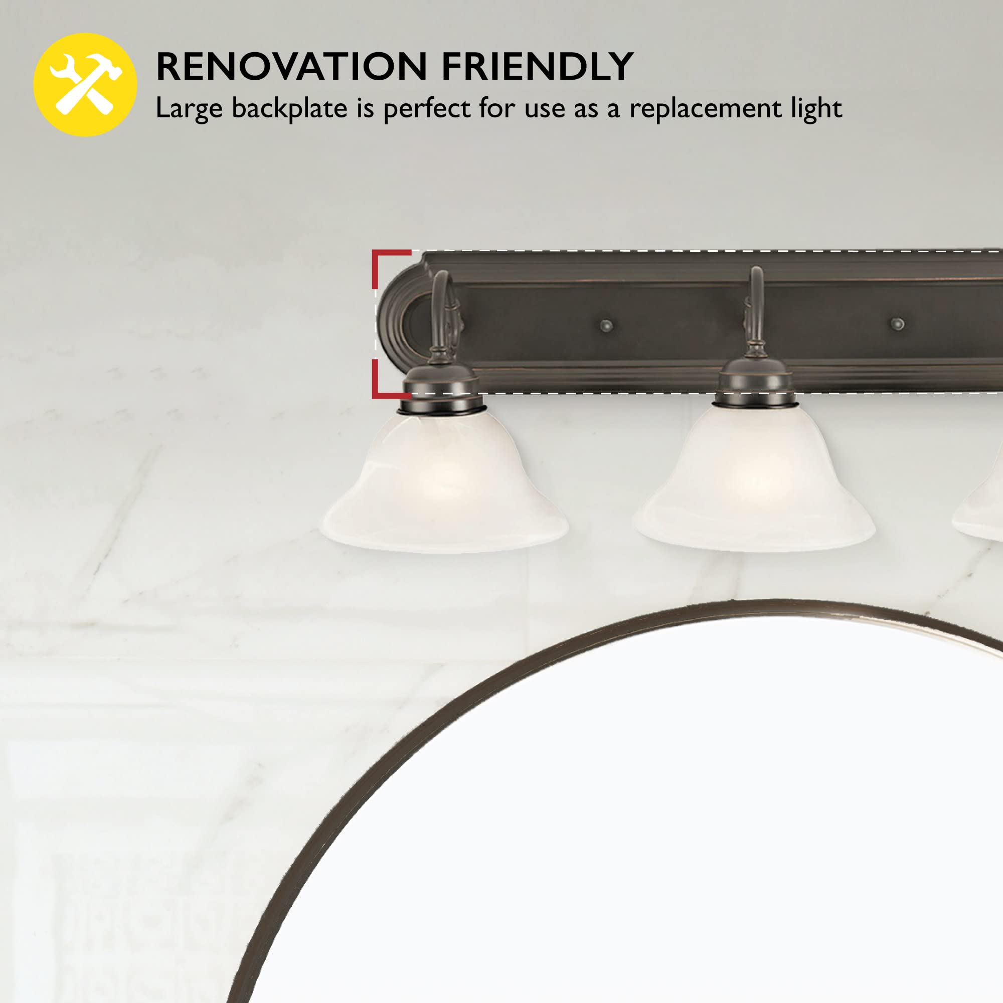 Design House 517615 Millbridge Vanity Light Dimmable With Frosted Glass For Above Bathroom Mirror, 3, Oil Rubbed Bronze