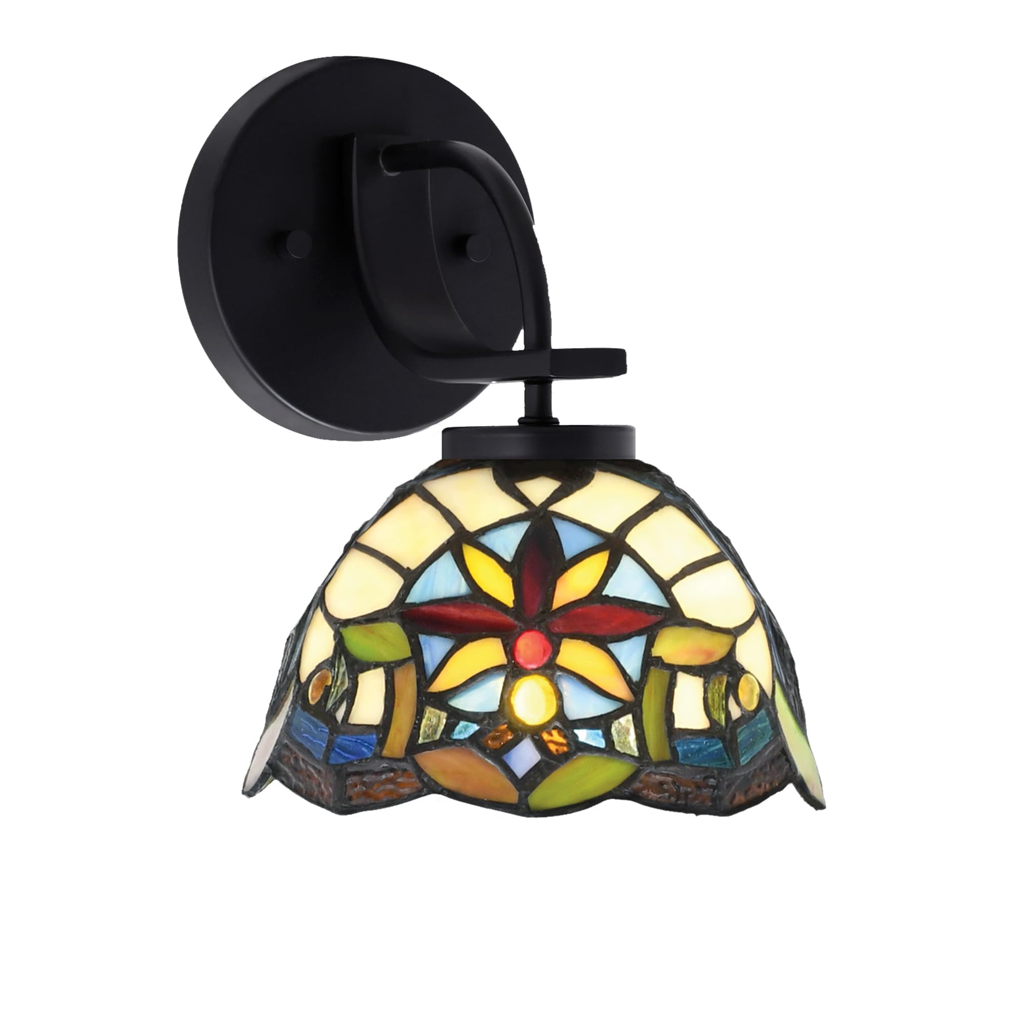 Cavella 1 Light Wall Sconce Shown In Matte Black Finish With 7" Earth Star Art Glass