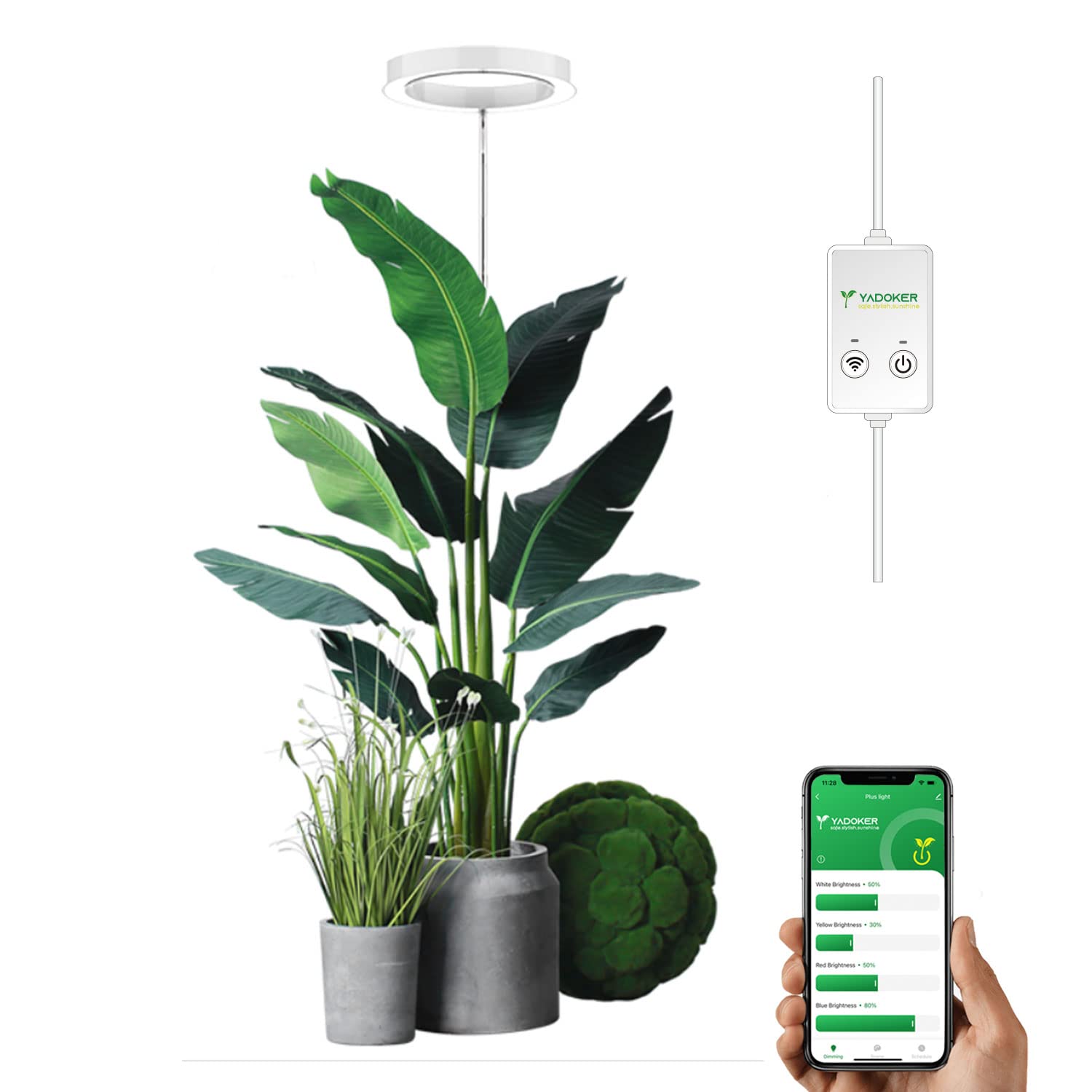 Plant Grow Light,yadoker Smart Plant Light Compatible with Alexa,Google for Indoor Plants,Height Adjustable,Customized Light Bri