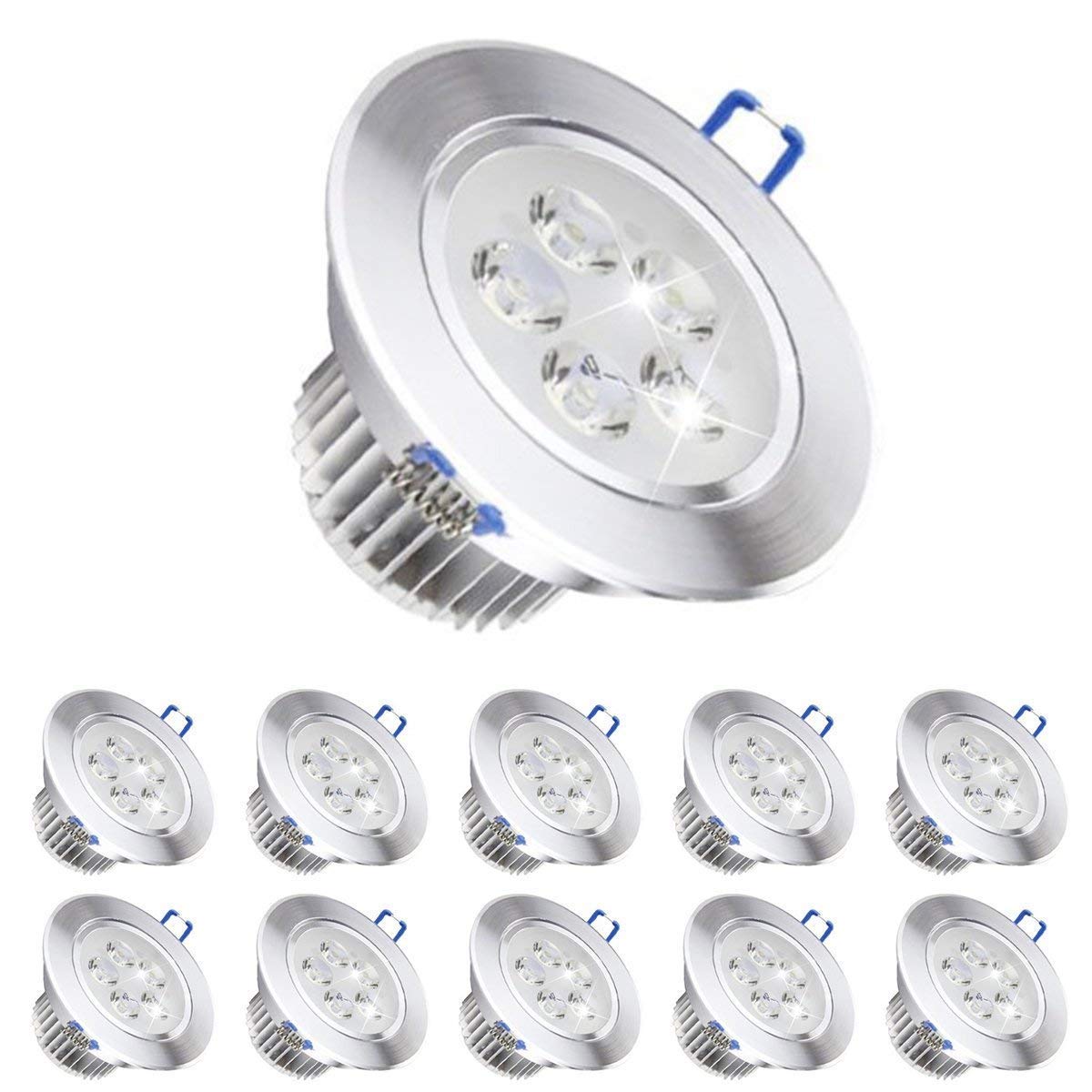 MODOAO Pack of 10, 110V 5W Dimmable LED Recessed Ceiling Light Downlights Spotlight,Cool White,480-500 Lumen(Equivalent 50W)